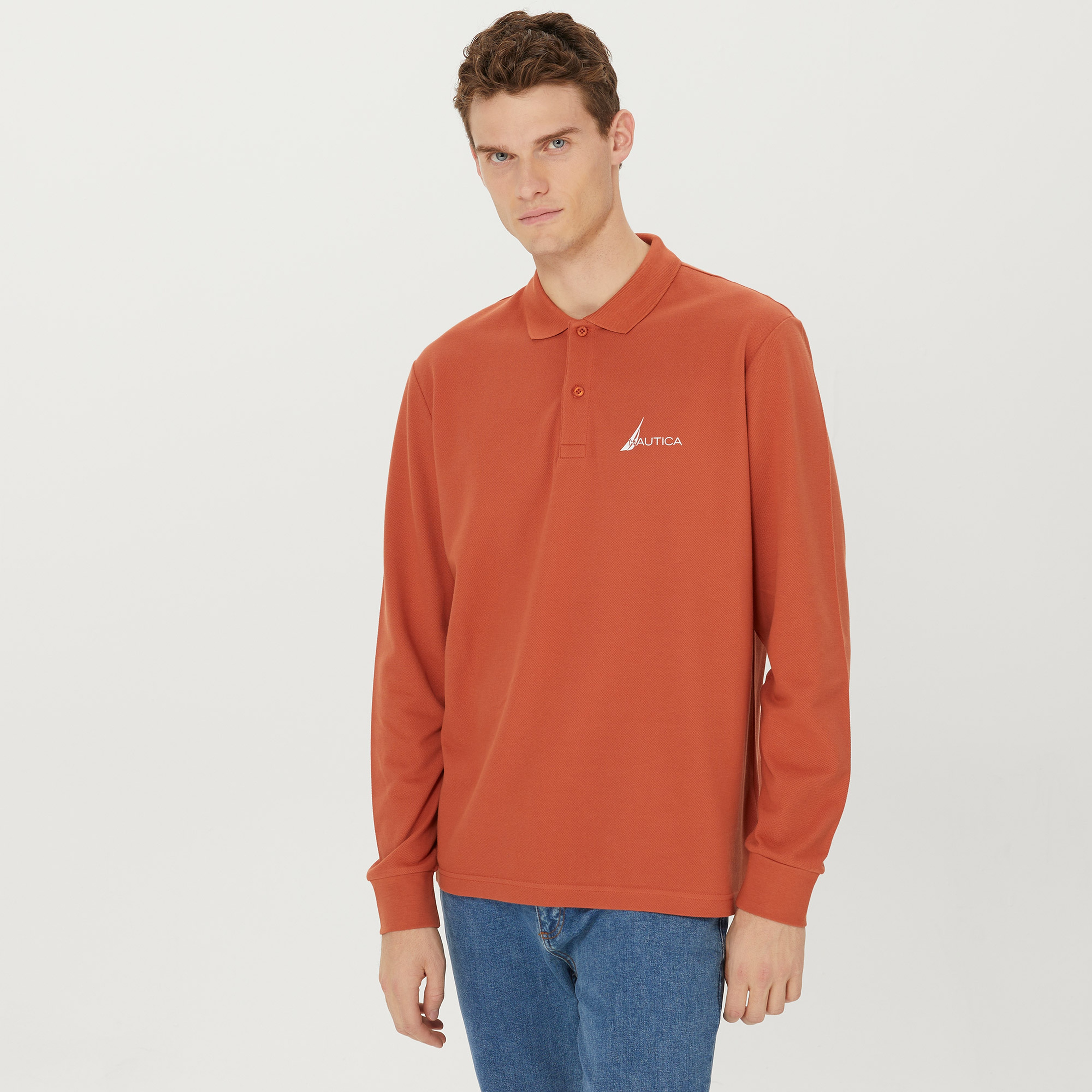 Nautica Erkek Turuncu Classic Fit Uzun Kollu Polo