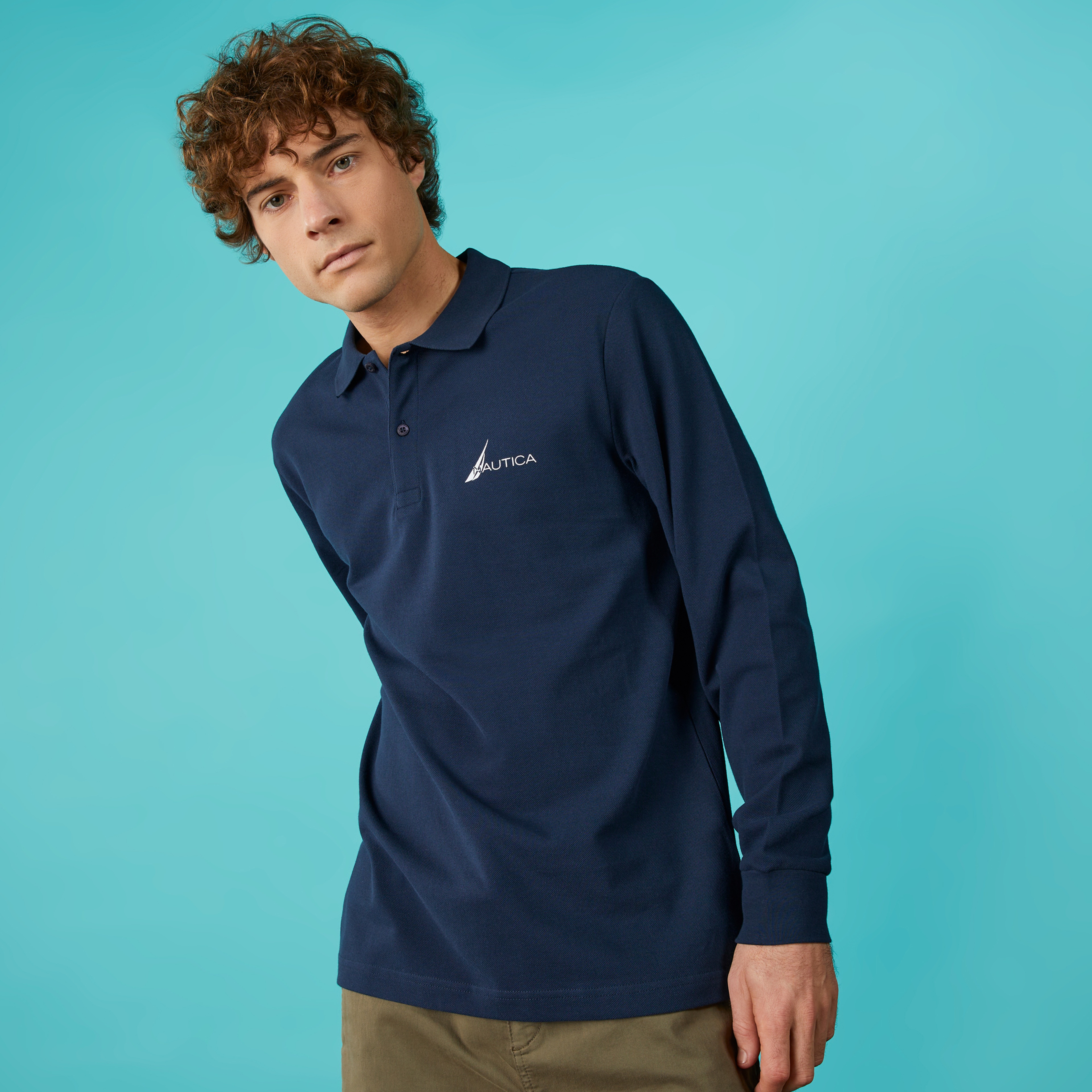 Nautica Erkek Lacivert Classic Fit Uzun Kollu Polo