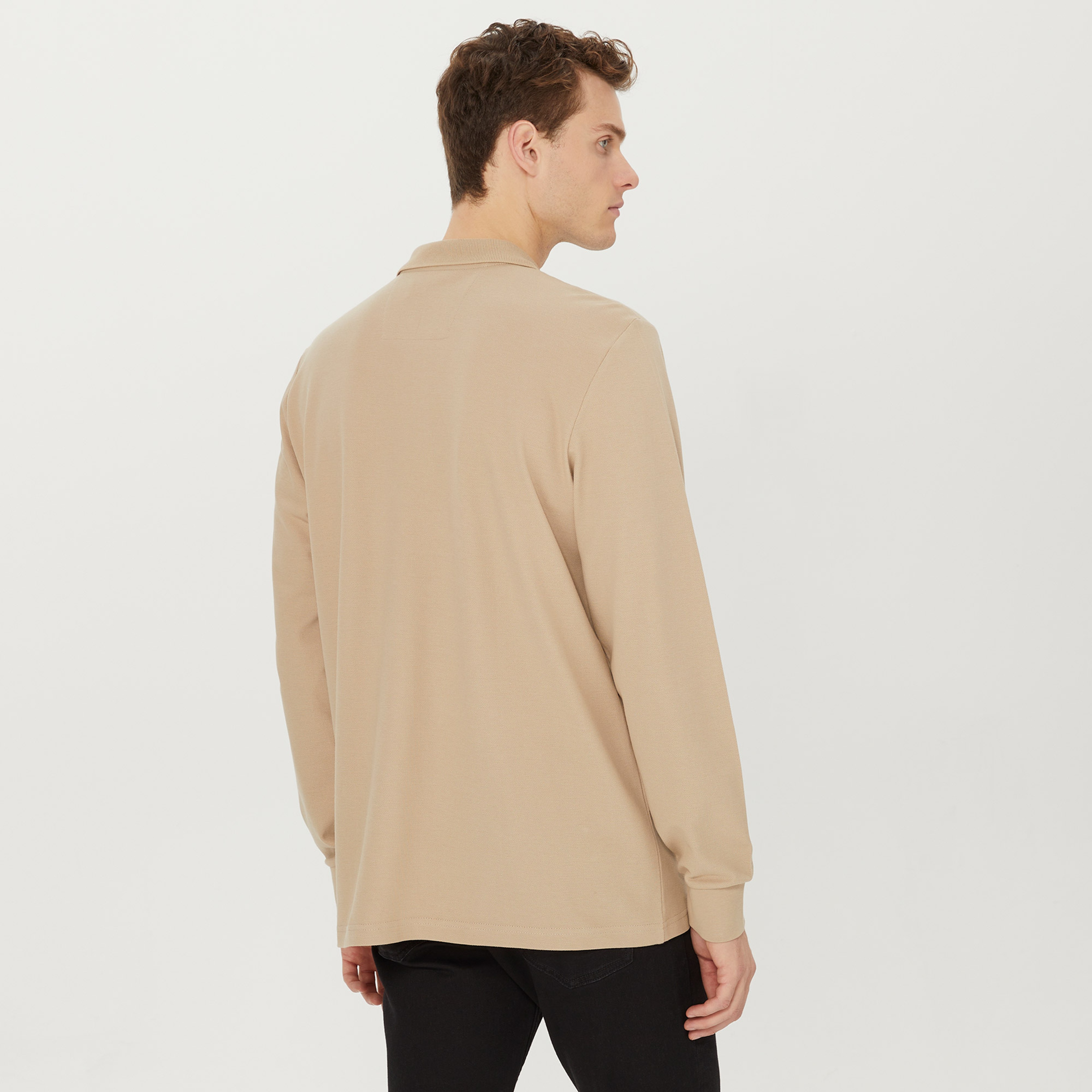 Nautica Erkek Bej Classic Fit Uzun Kollu Polo