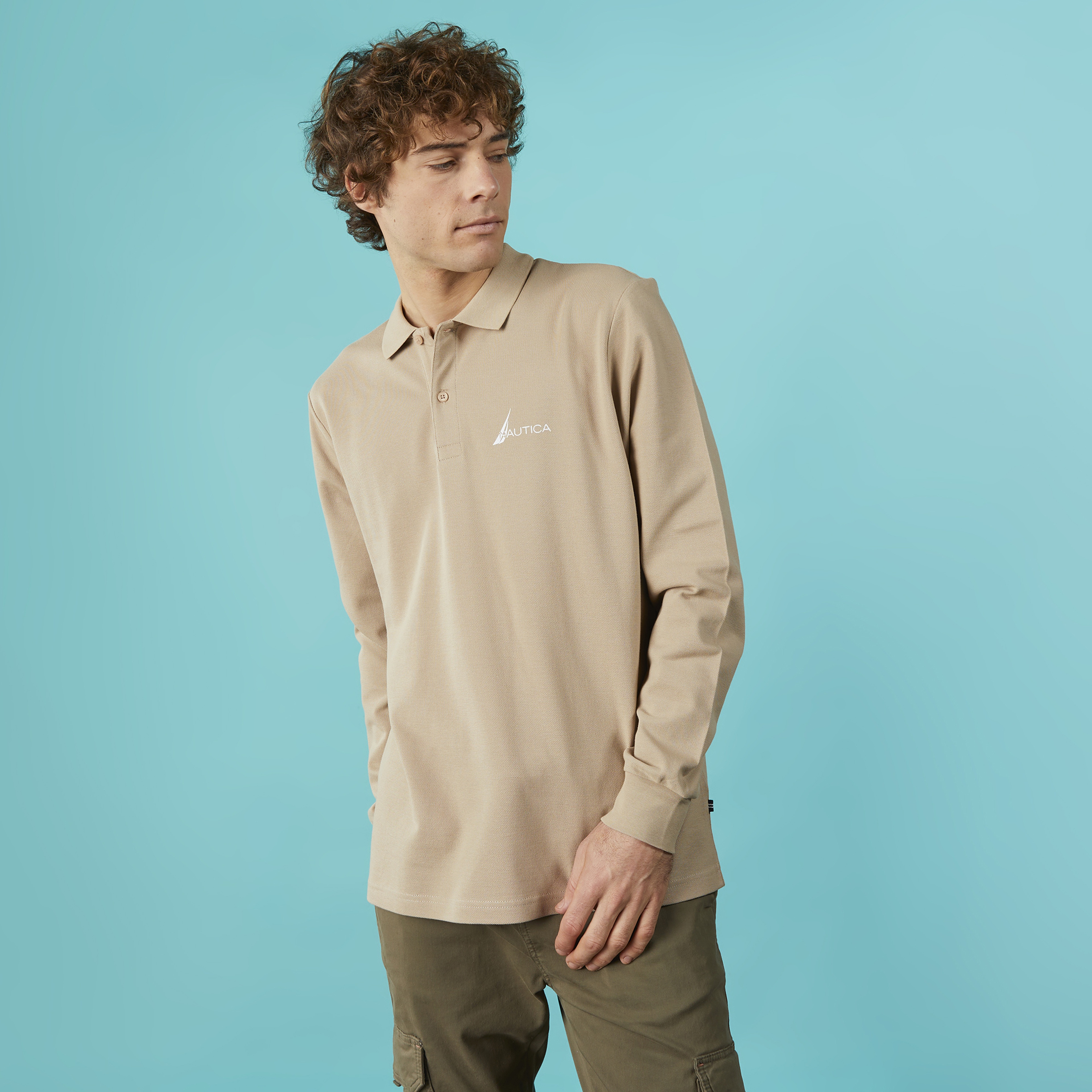 Nautica Erkek Bej Classic Fit Uzun Kollu Polo