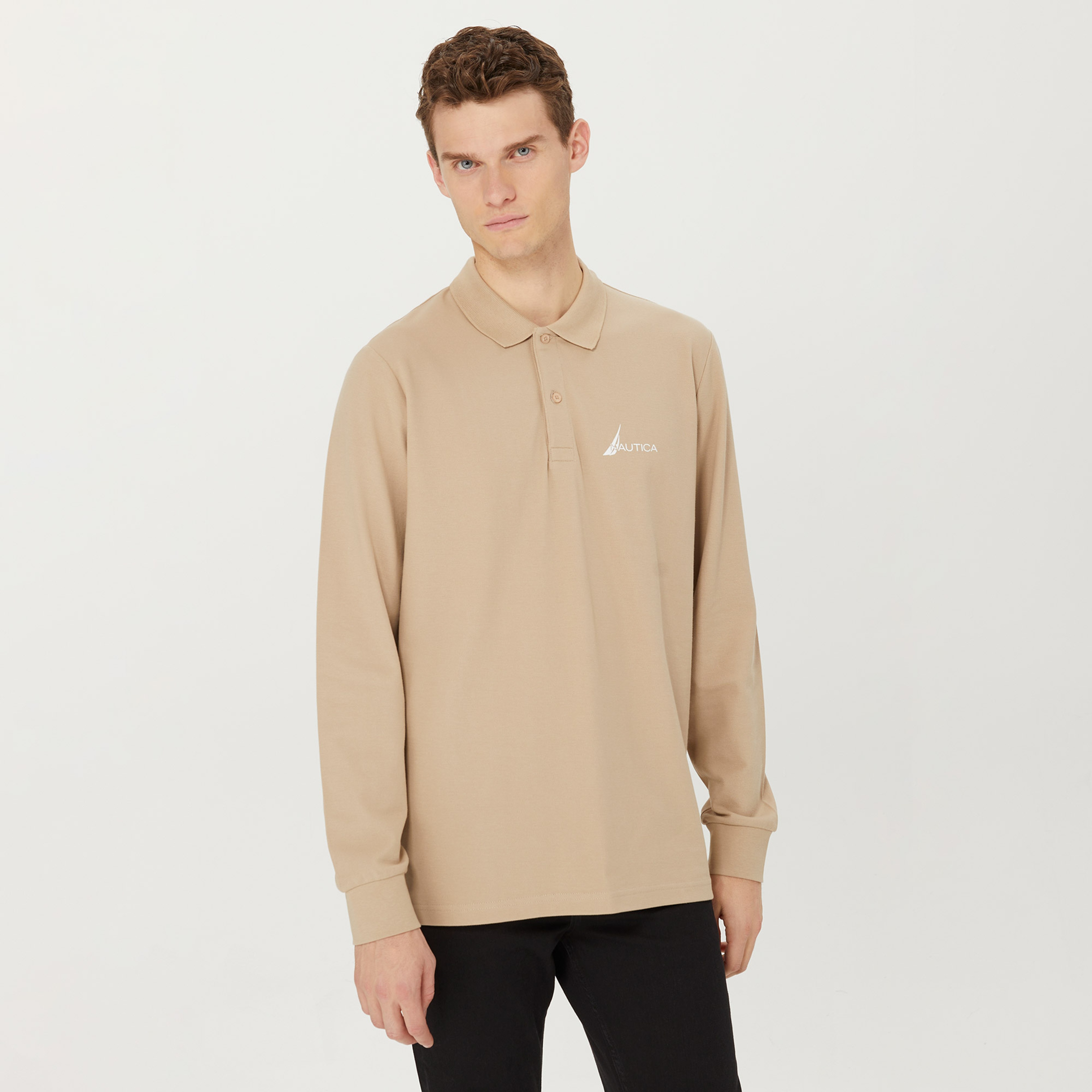 Nautica Erkek Bej Classic Fit Uzun Kollu Polo