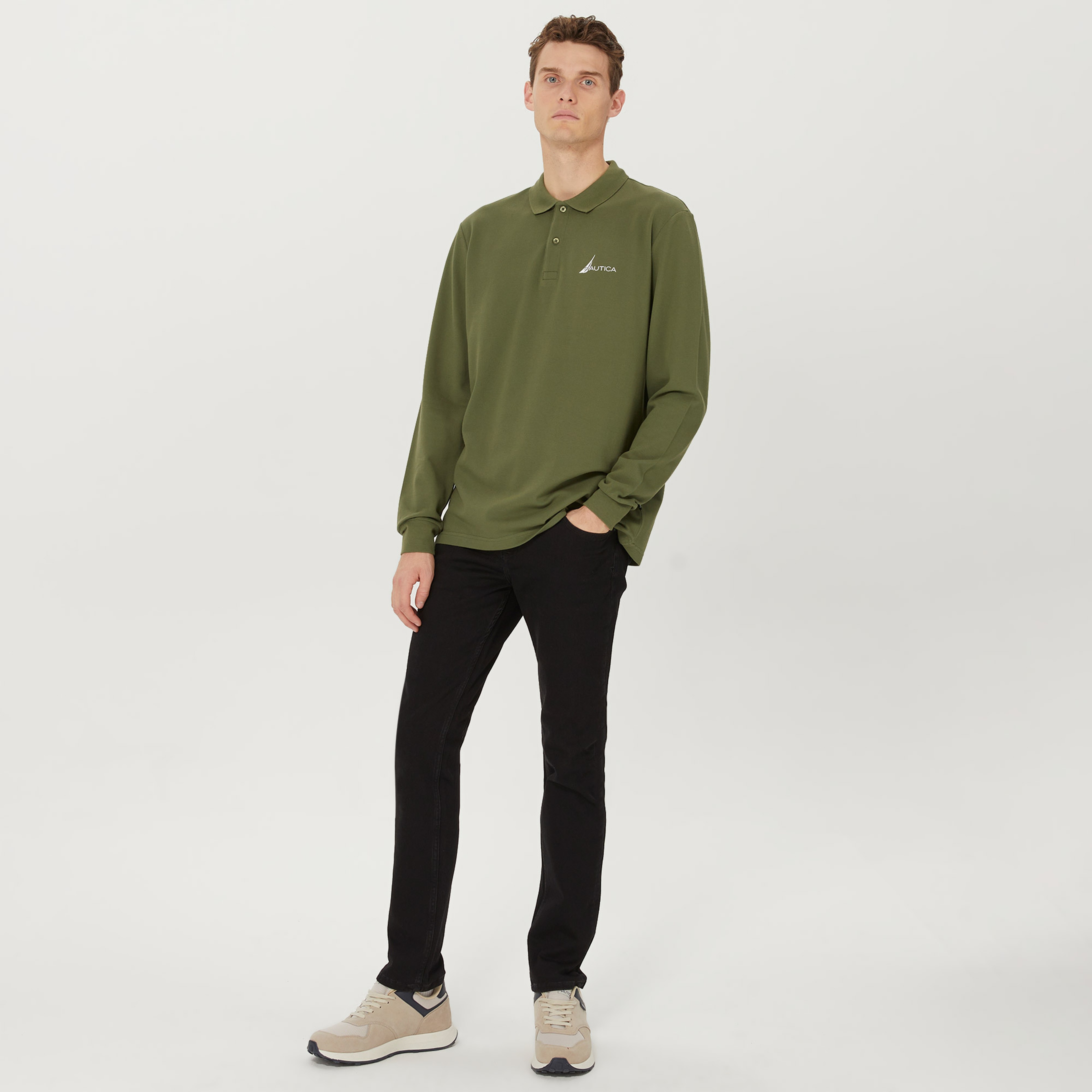Nautica Erkek Yeşil Classic Fit Uzun Kollu Polo