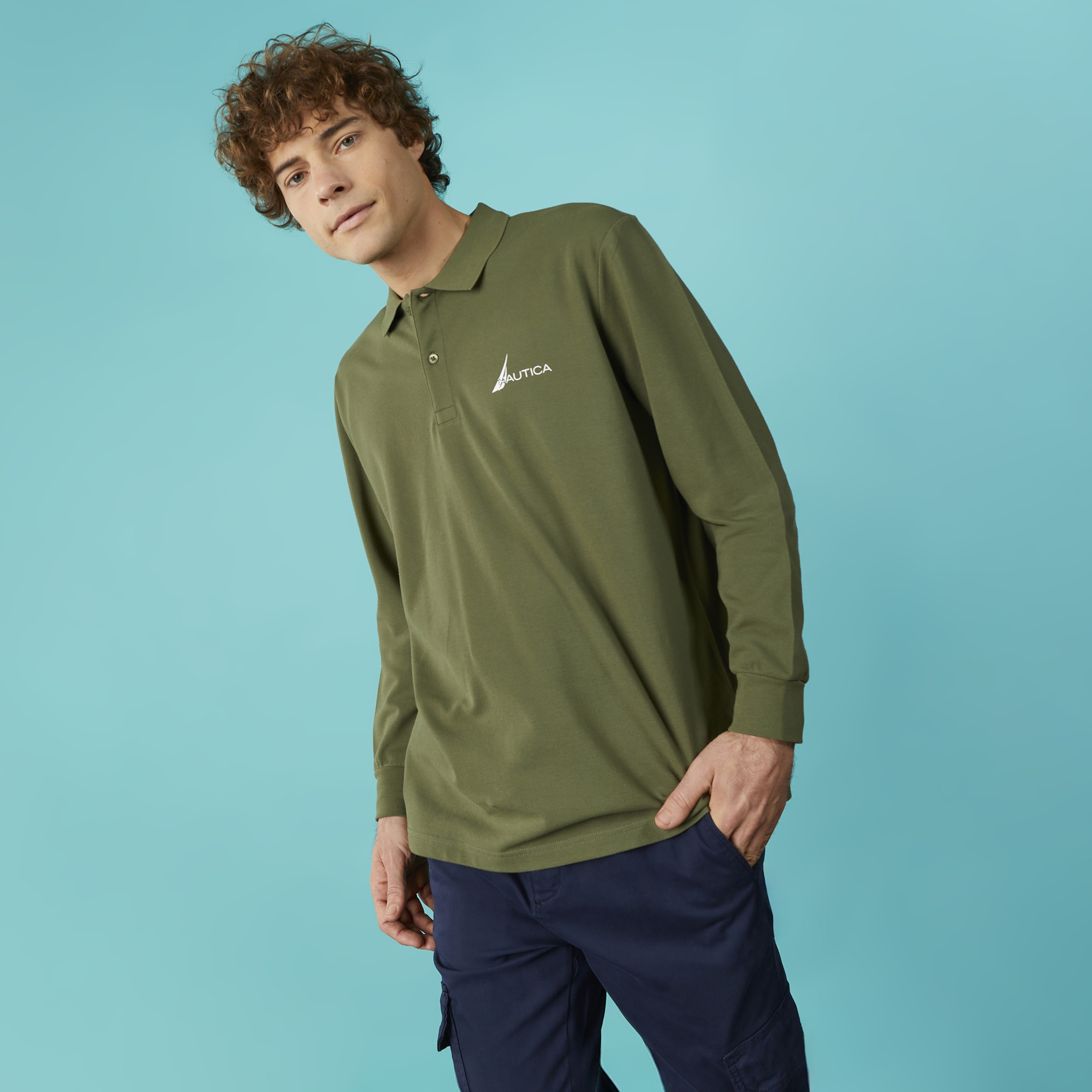 Nautica Erkek Yeşil Classic Fit Uzun Kollu Polo
