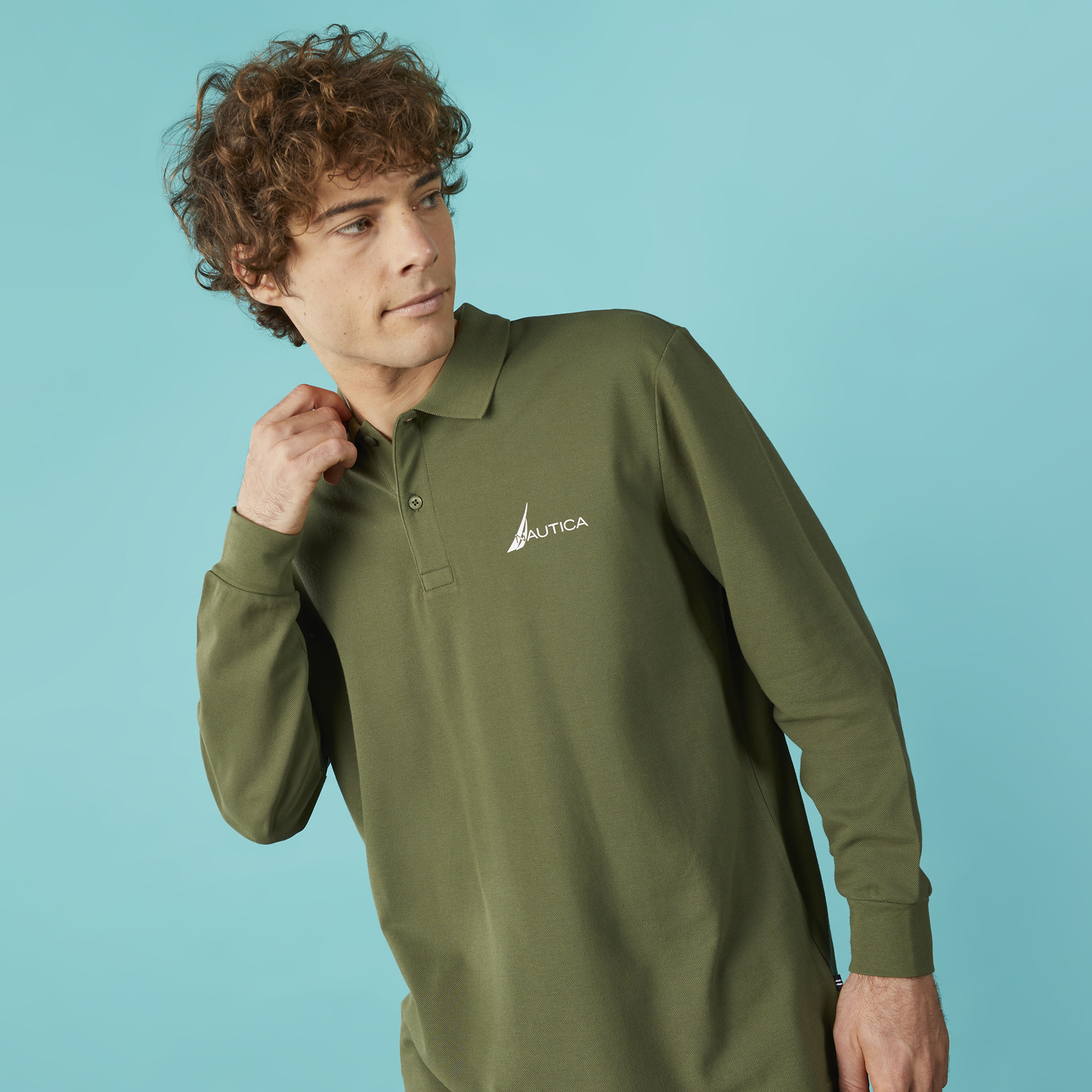 Nautica Erkek Yeşil Classic Fit Uzun Kollu Polo