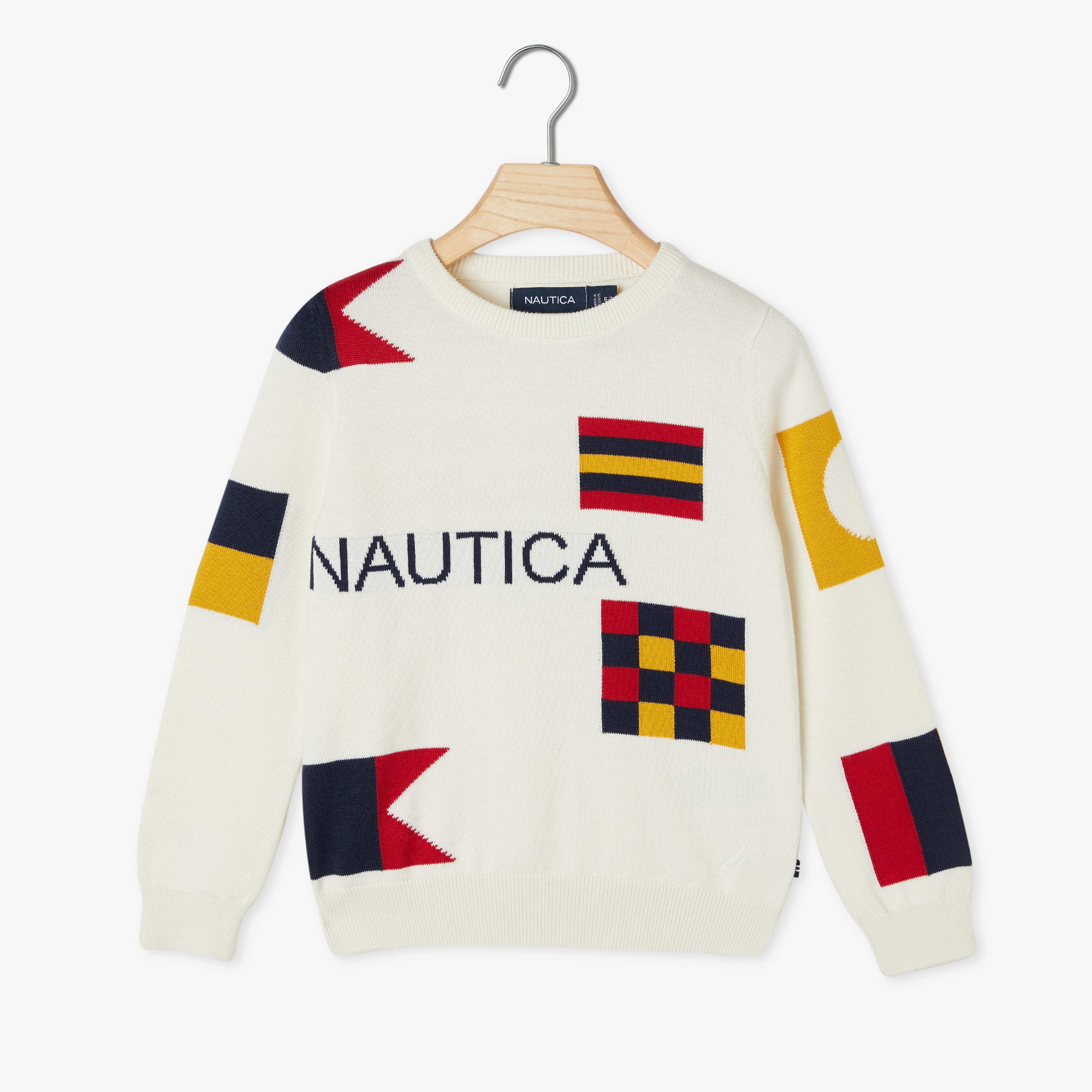 Nautica Erkek Çocuk Beyaz Standart Fit Desenli Triko