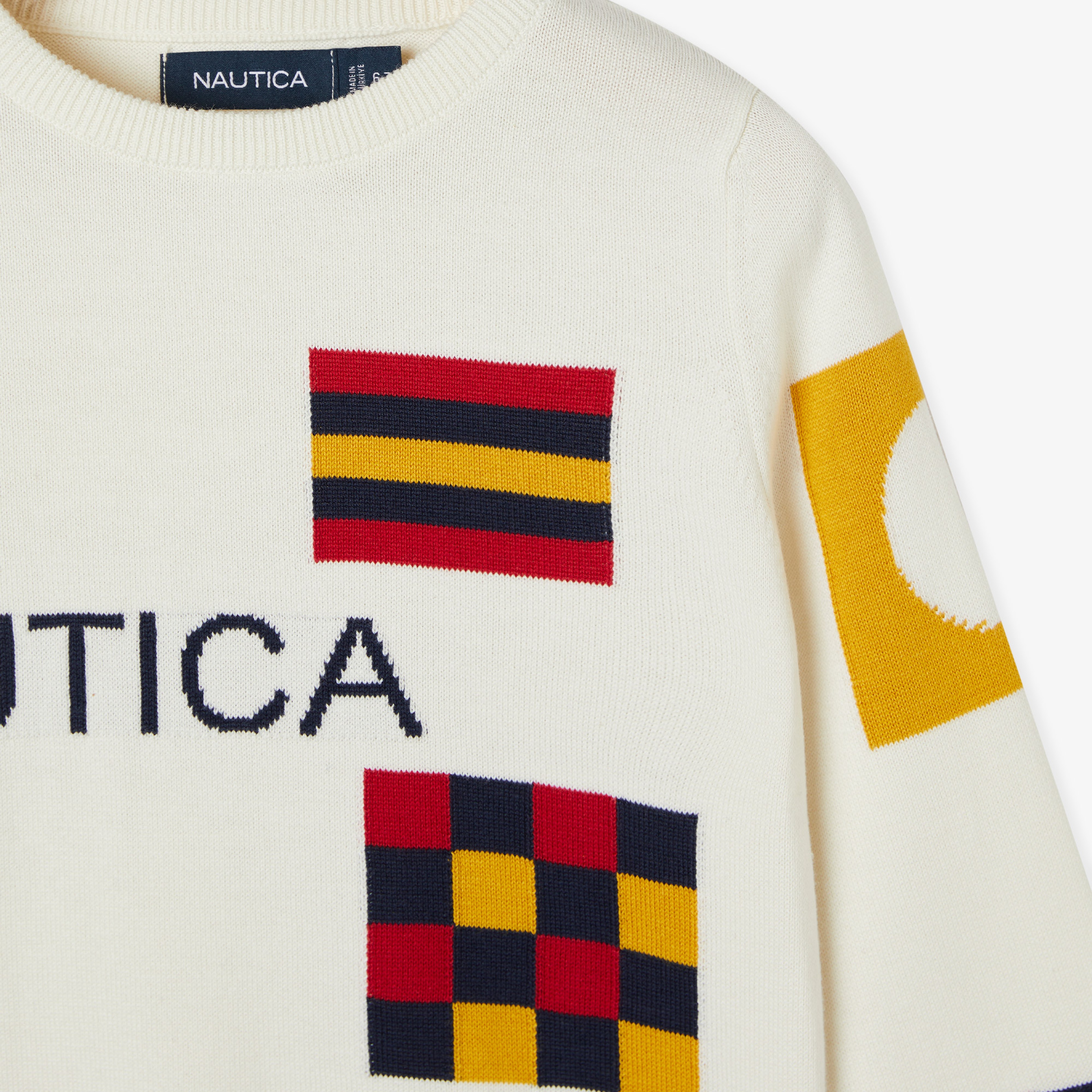 Nautica Erkek Çocuk Beyaz Standart Fit Desenli Triko
