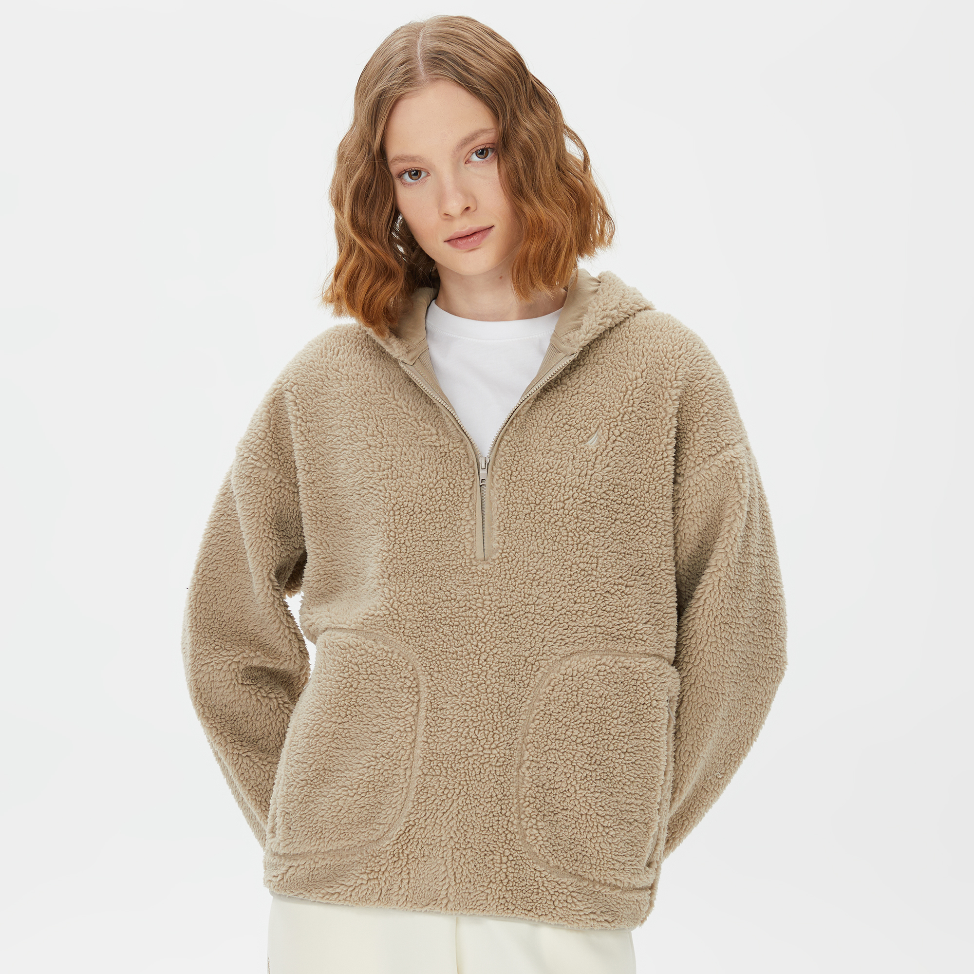 Nautica Kadın Beyaz Relaxed Fit Kapüşonlu Sweatshirt