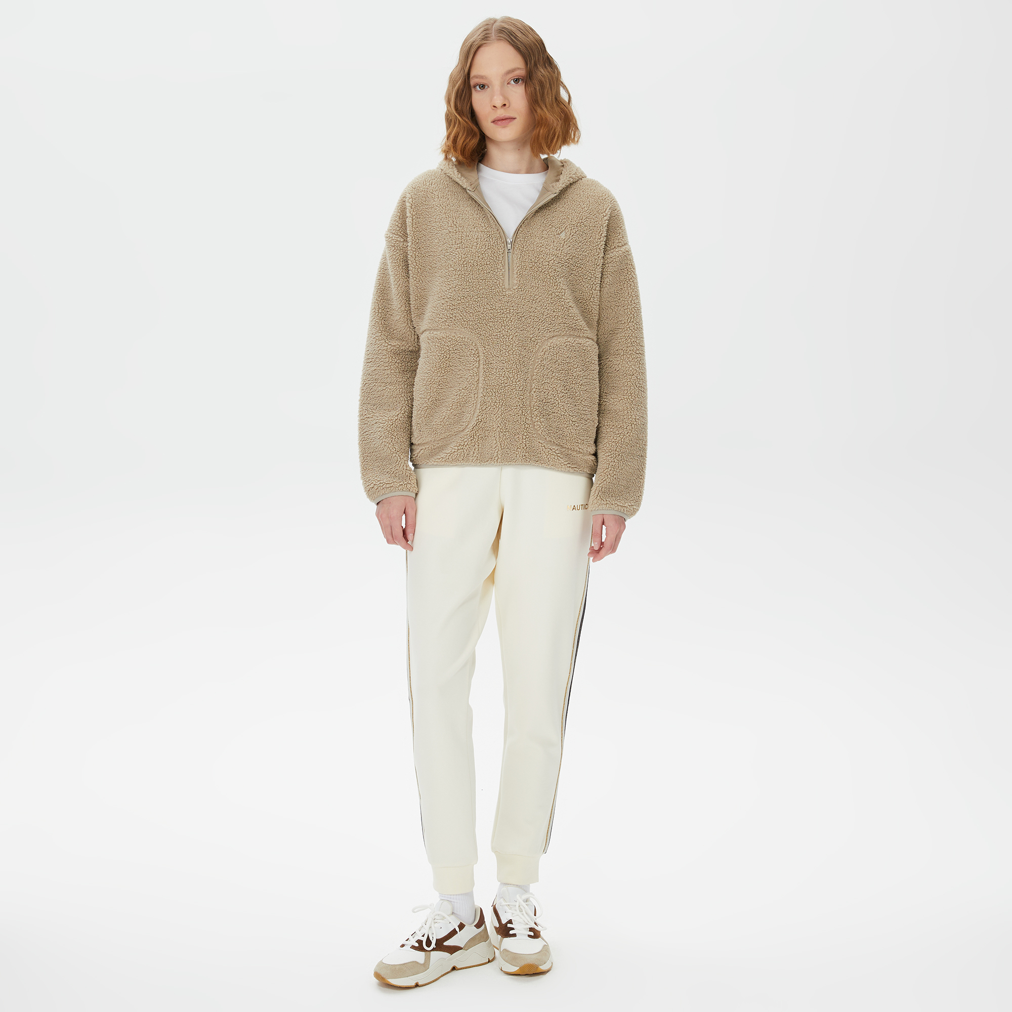 Nautica Kadın Beyaz Relaxed Fit Kapüşonlu Sweatshirt