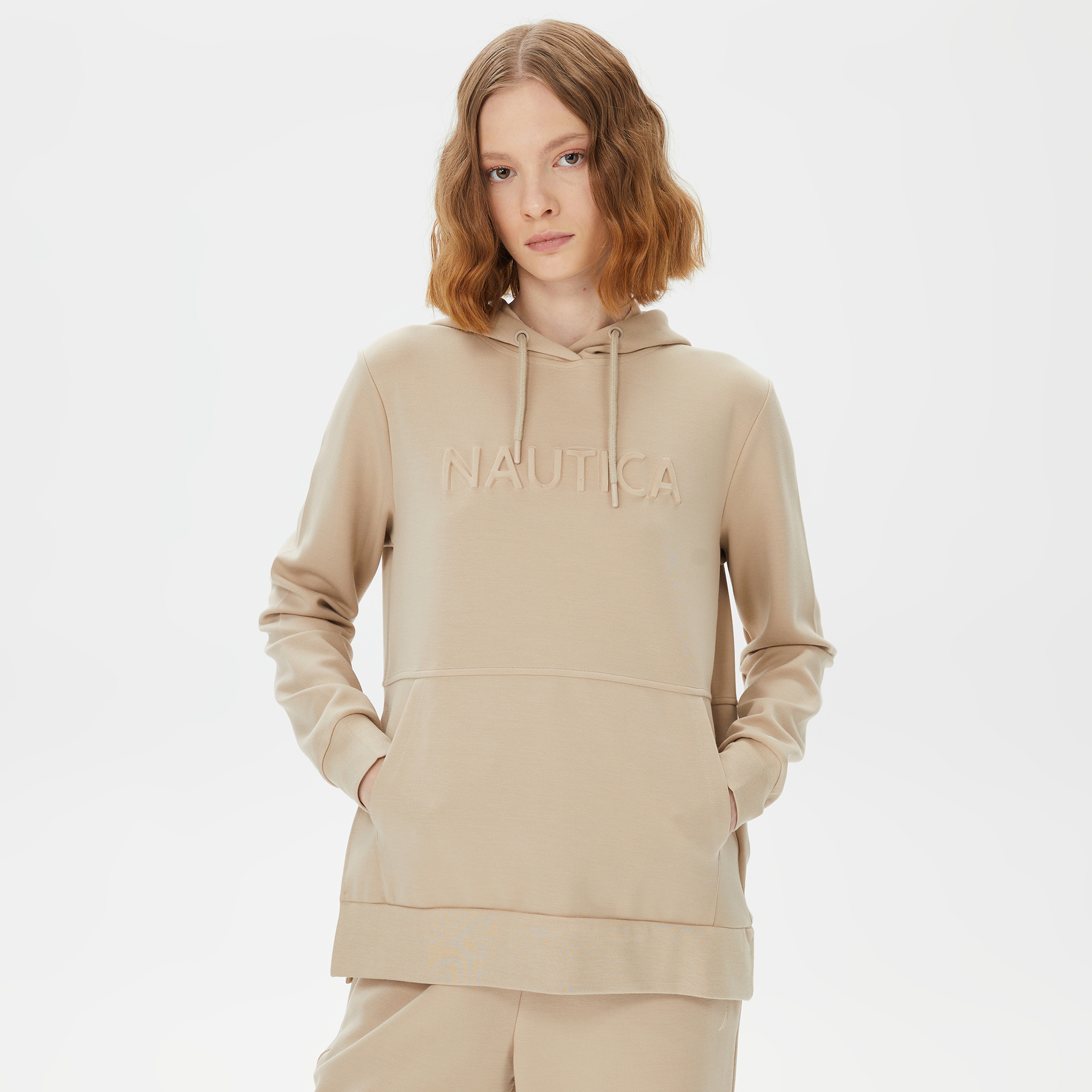 Nautica Kadın Beyaz Relaxed Fit Kapüşonlu Sweatshirt