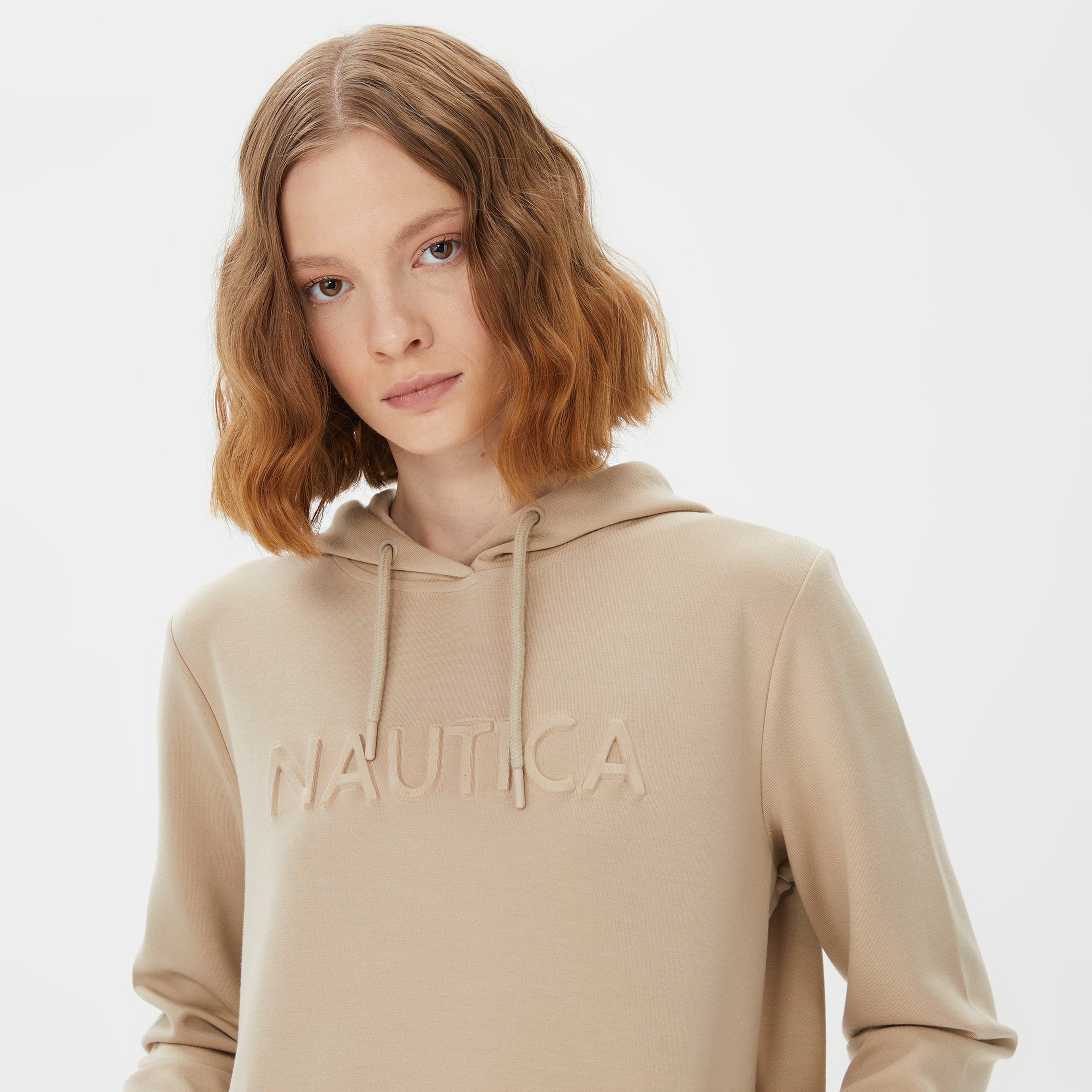 Nautica Kadın Beyaz Relaxed Fit Kapüşonlu Sweatshirt