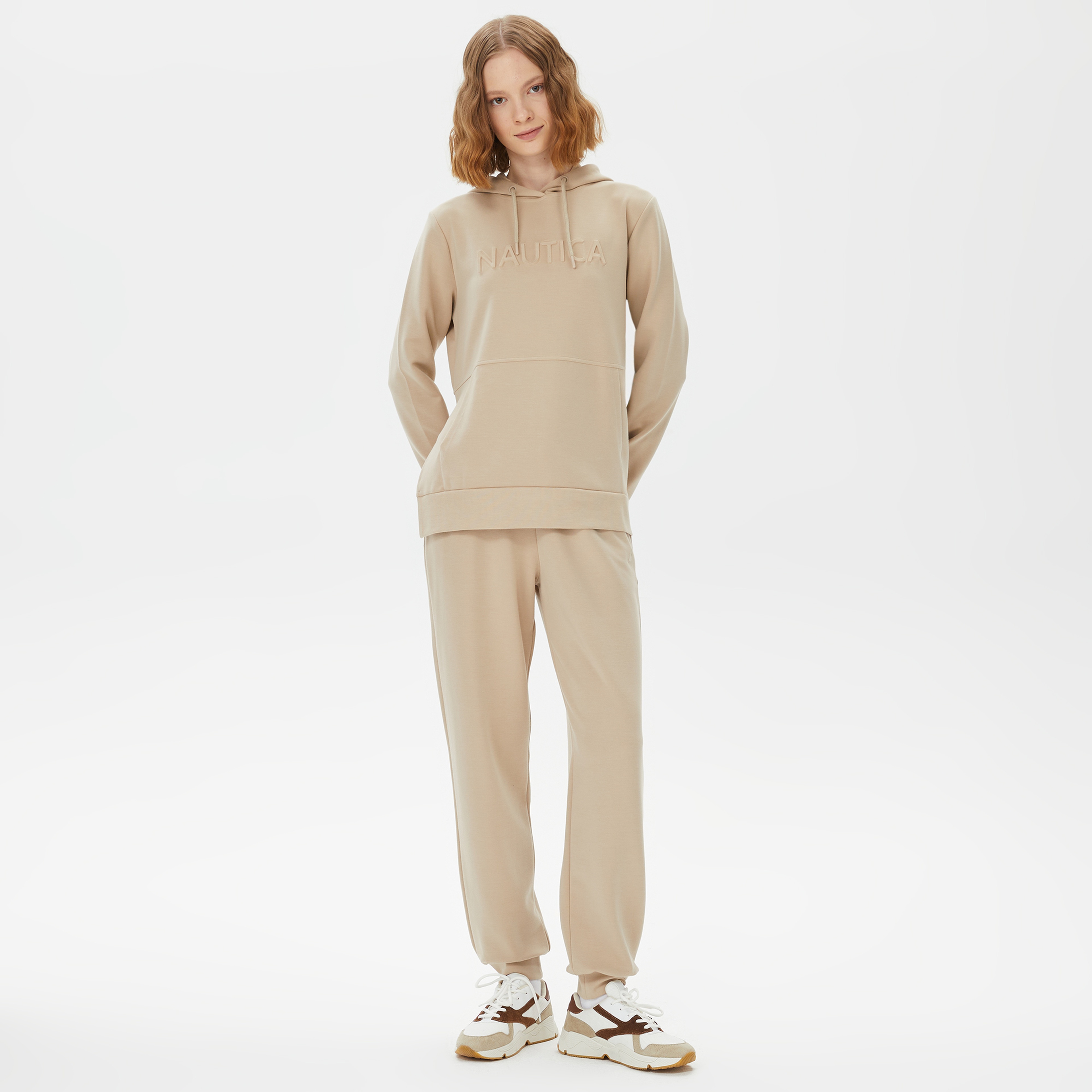 Nautica Kadın Beyaz Relaxed Fit Kapüşonlu Sweatshirt