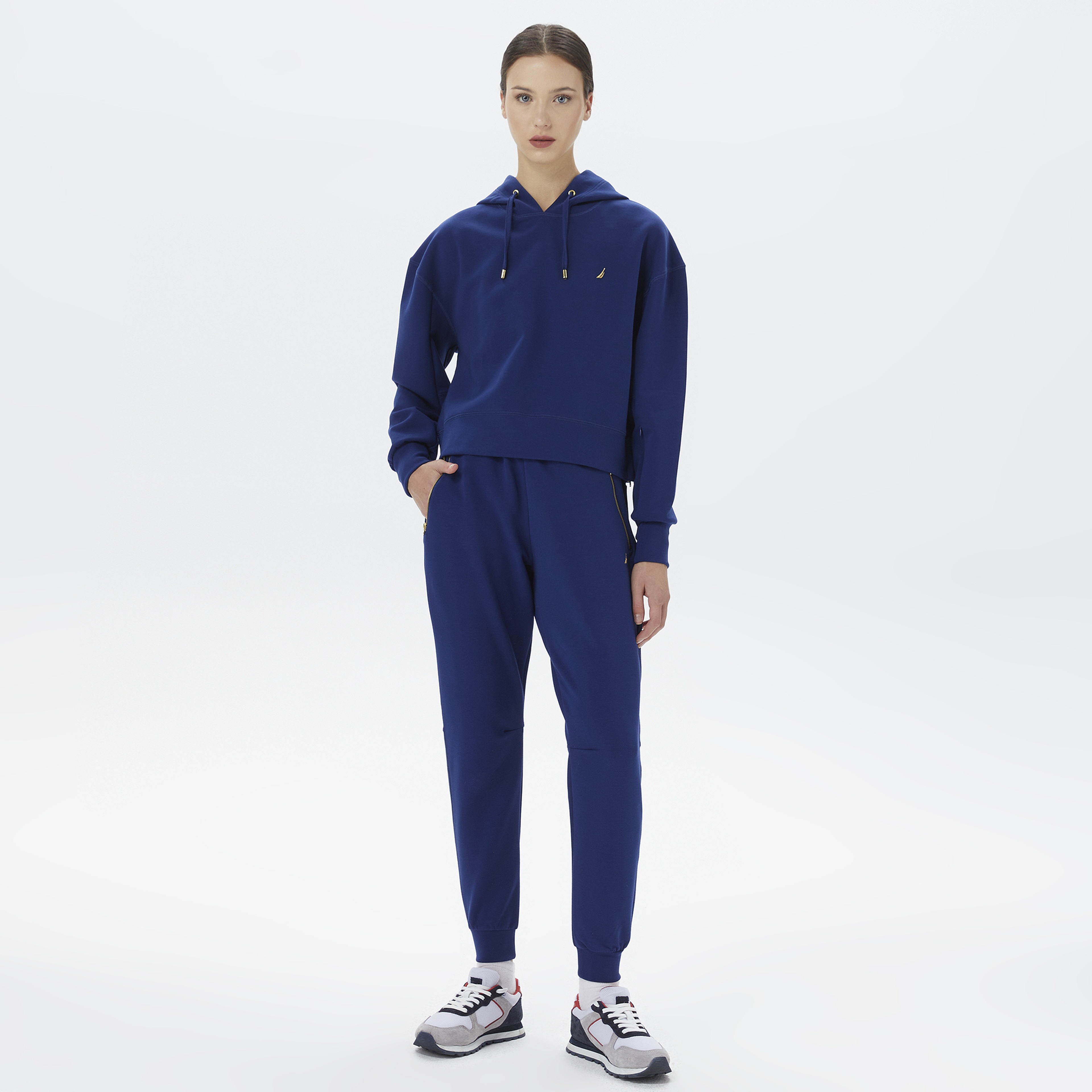 Nautica Kadın Mavi Relaxed Fit Kapüşonlu Sweatshirt