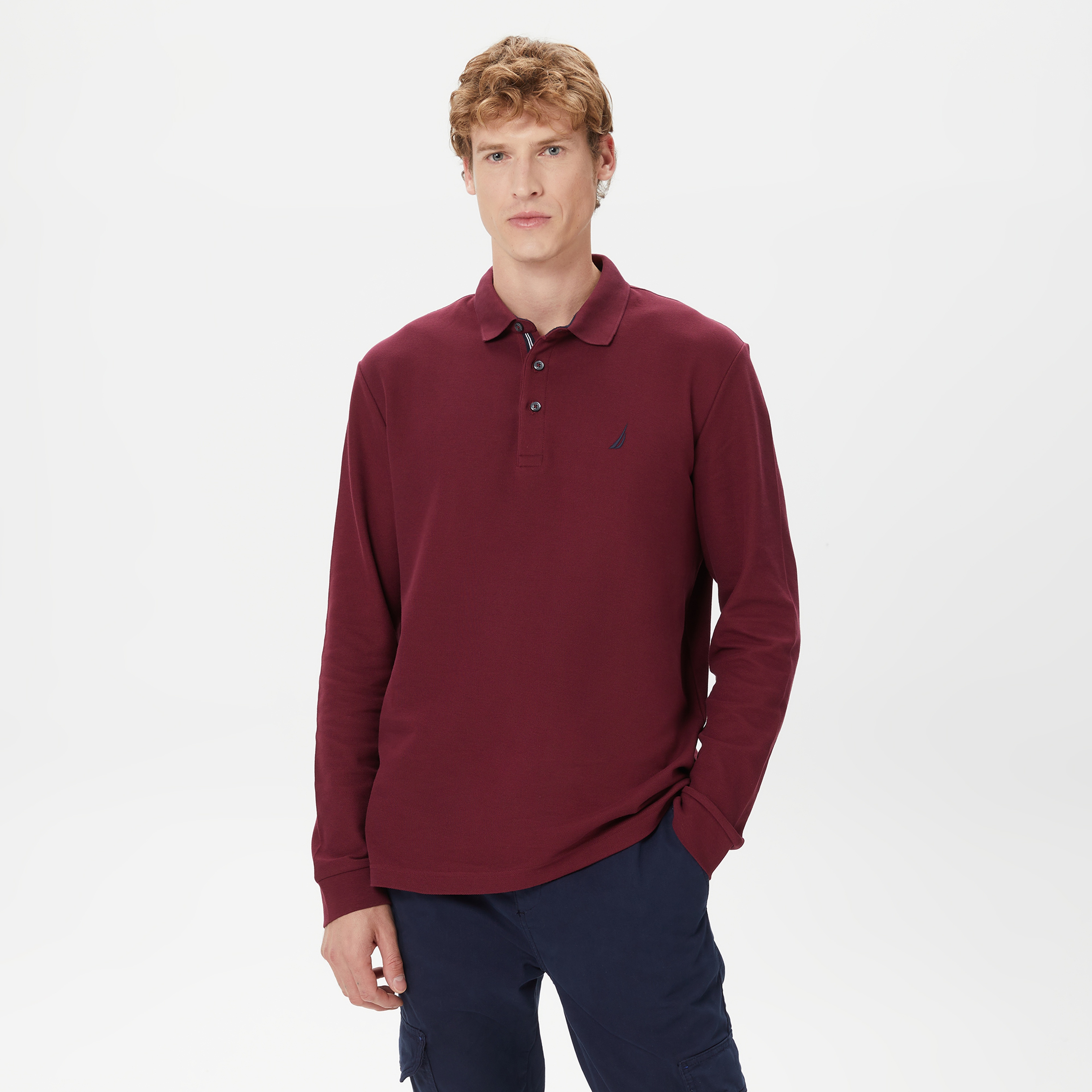 Nautica Erkek Bordo Classic Fit Uzun Kollu Polo Yaka T-Shirt