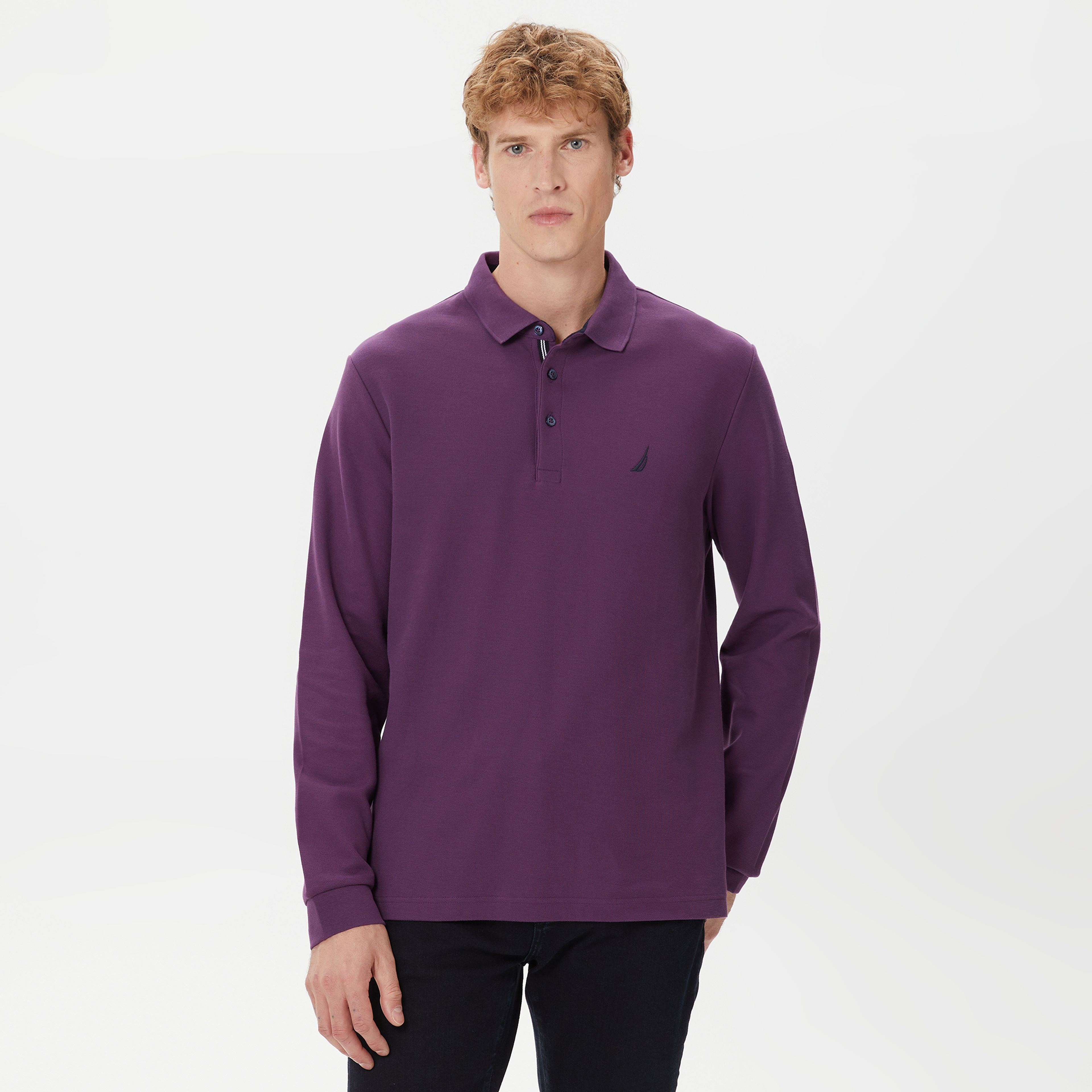 Nautica Erkek Mor Classic Fit Uzun Kollu Polo