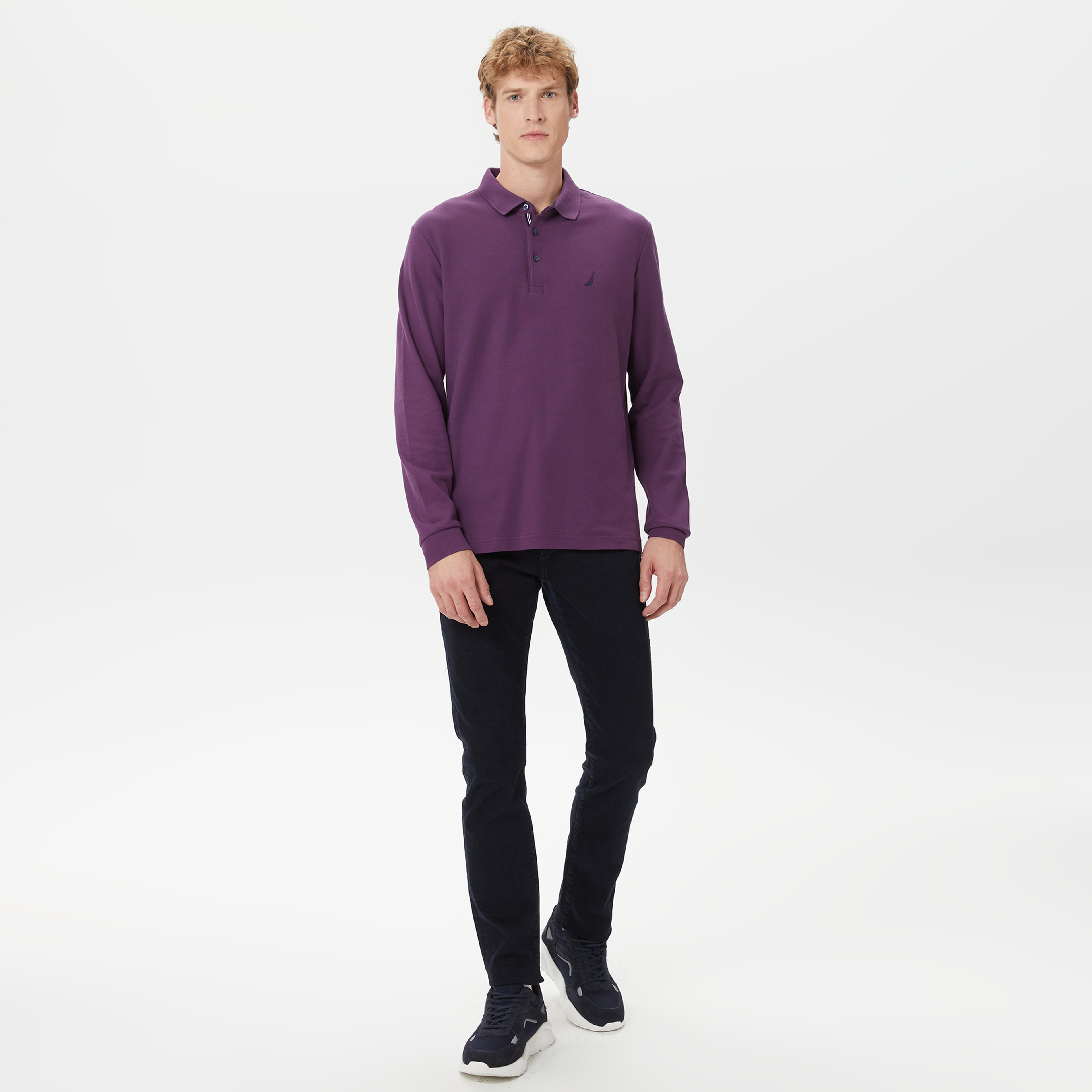 Nautica Erkek Mor Classic Fit Uzun Kollu Polo