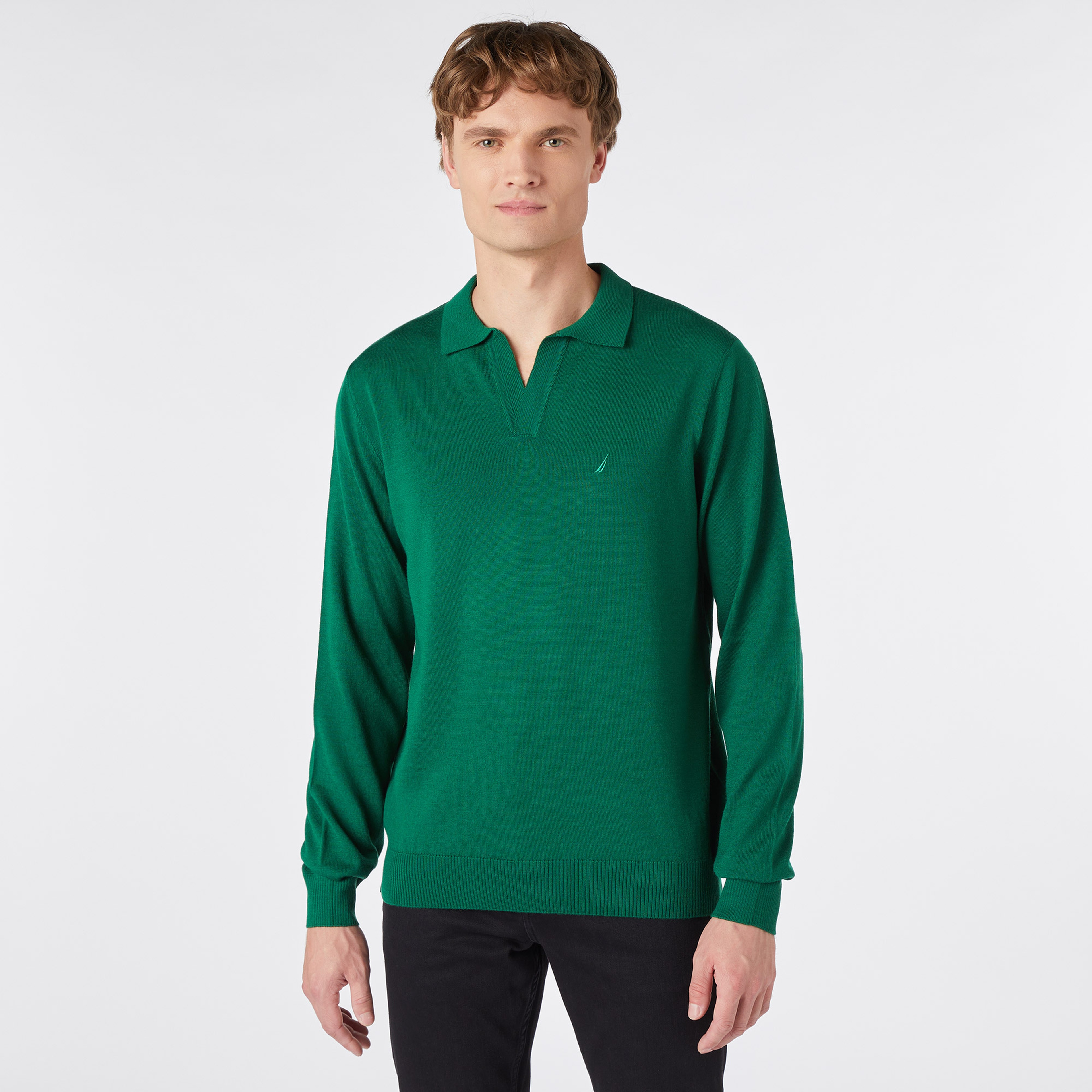 Nautica Erkek Yeşil Standart Fit Polo Yaka Kazak