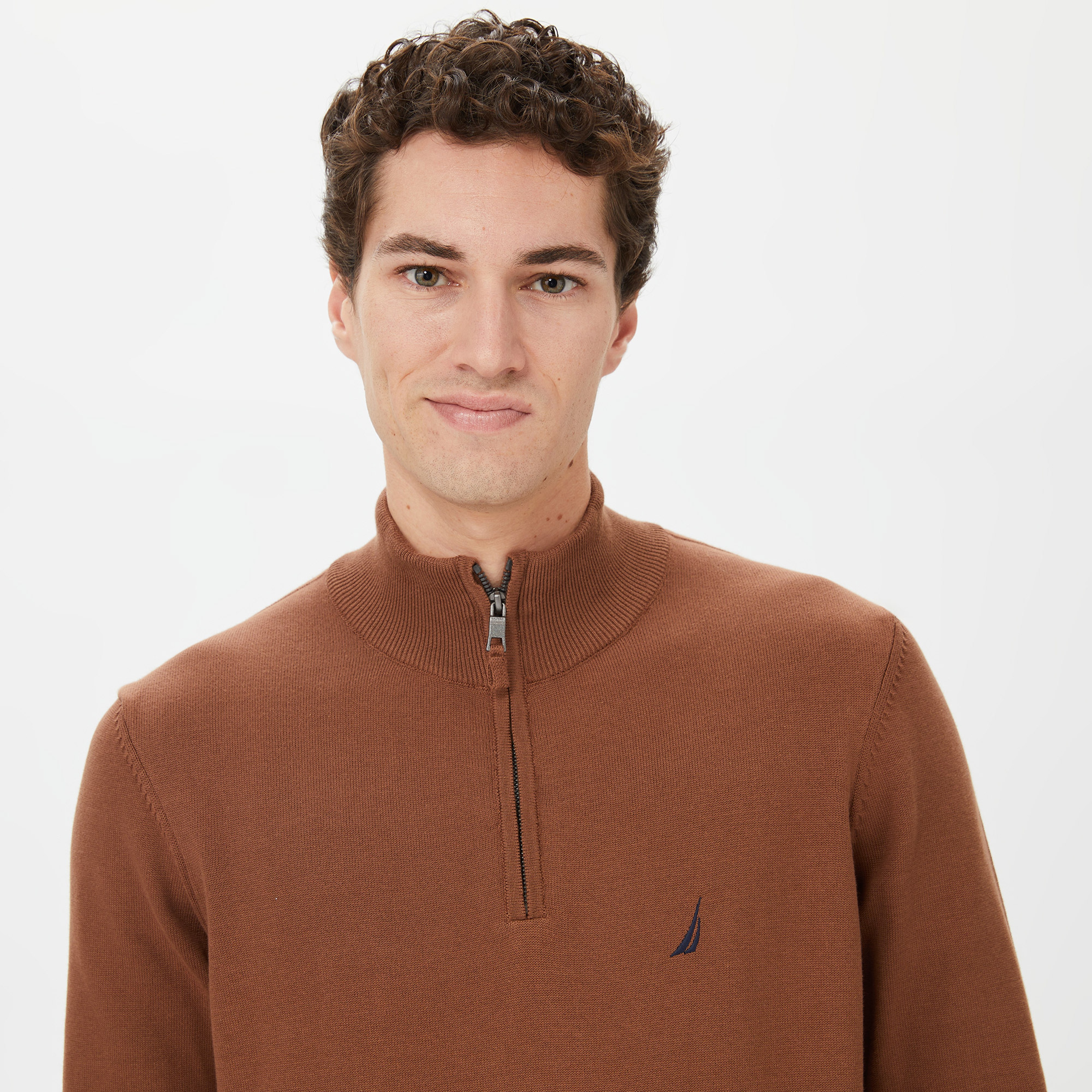 Nautica Erkek Kahverengi Standart Fit Dik Yakalı Kazak