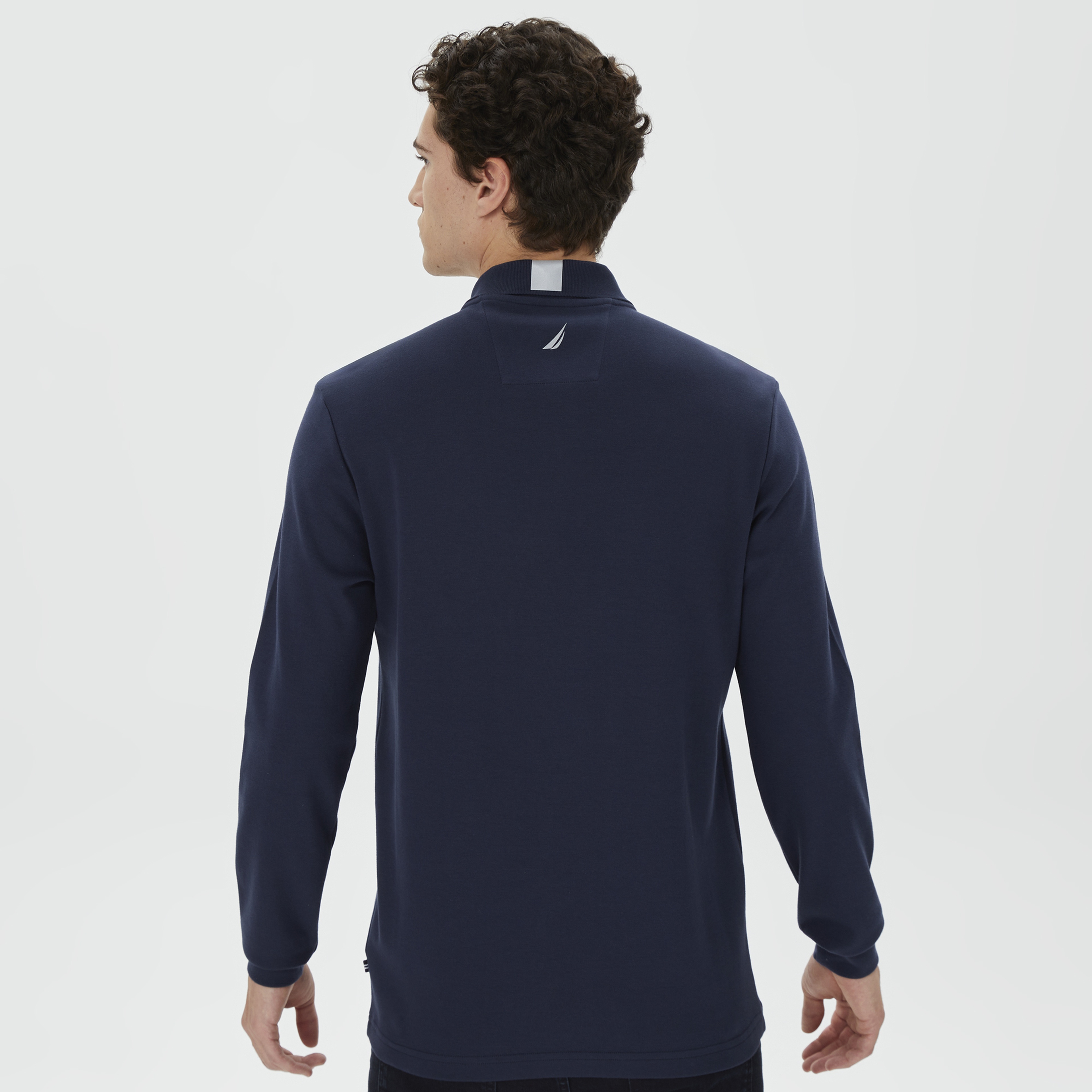 Nautica Erkek Lacivert Slim Fit Uzun Kollu Baskılı Polo Yaka T-Shirt