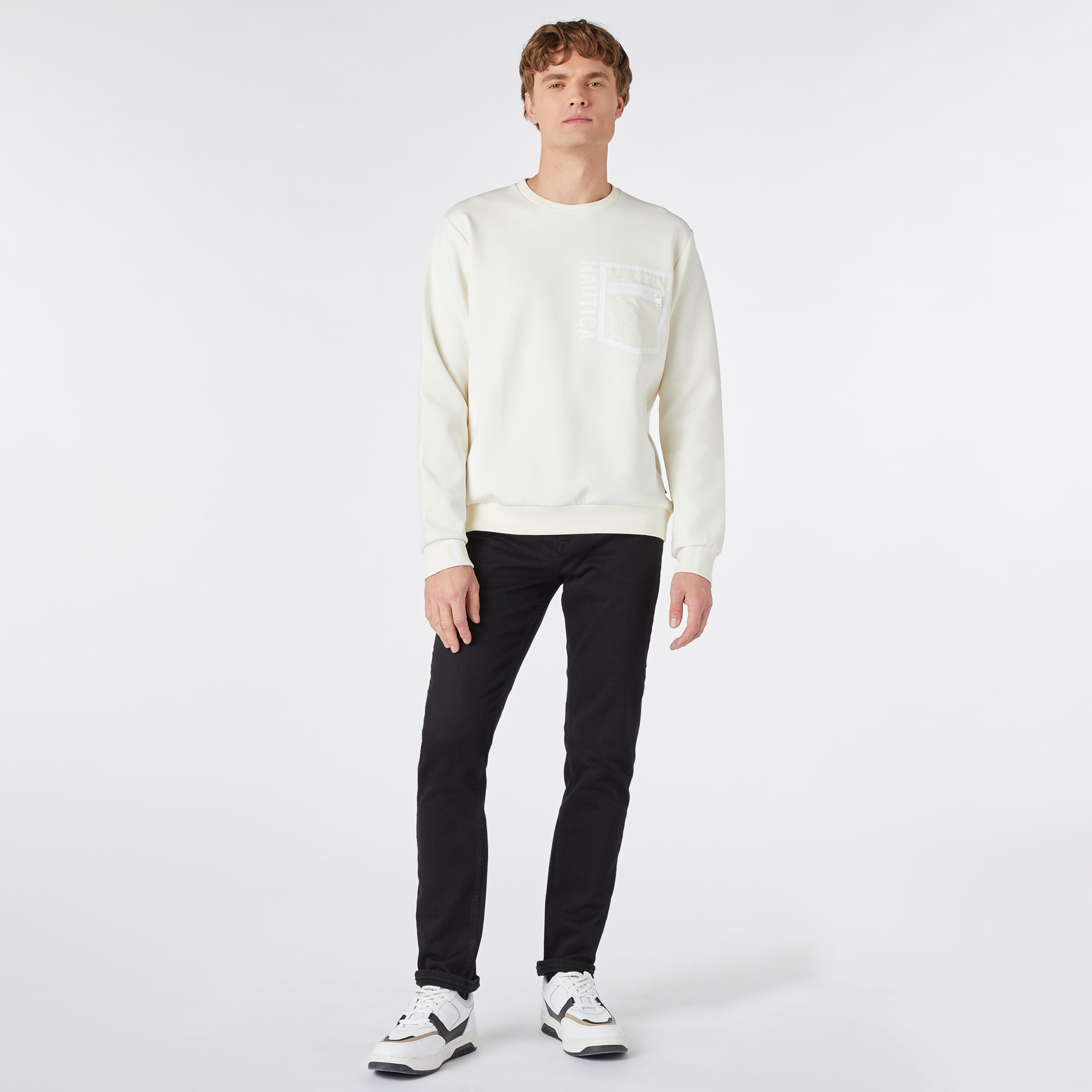 Nautica Erkek Beyaz Standart Fit Sweatshirt