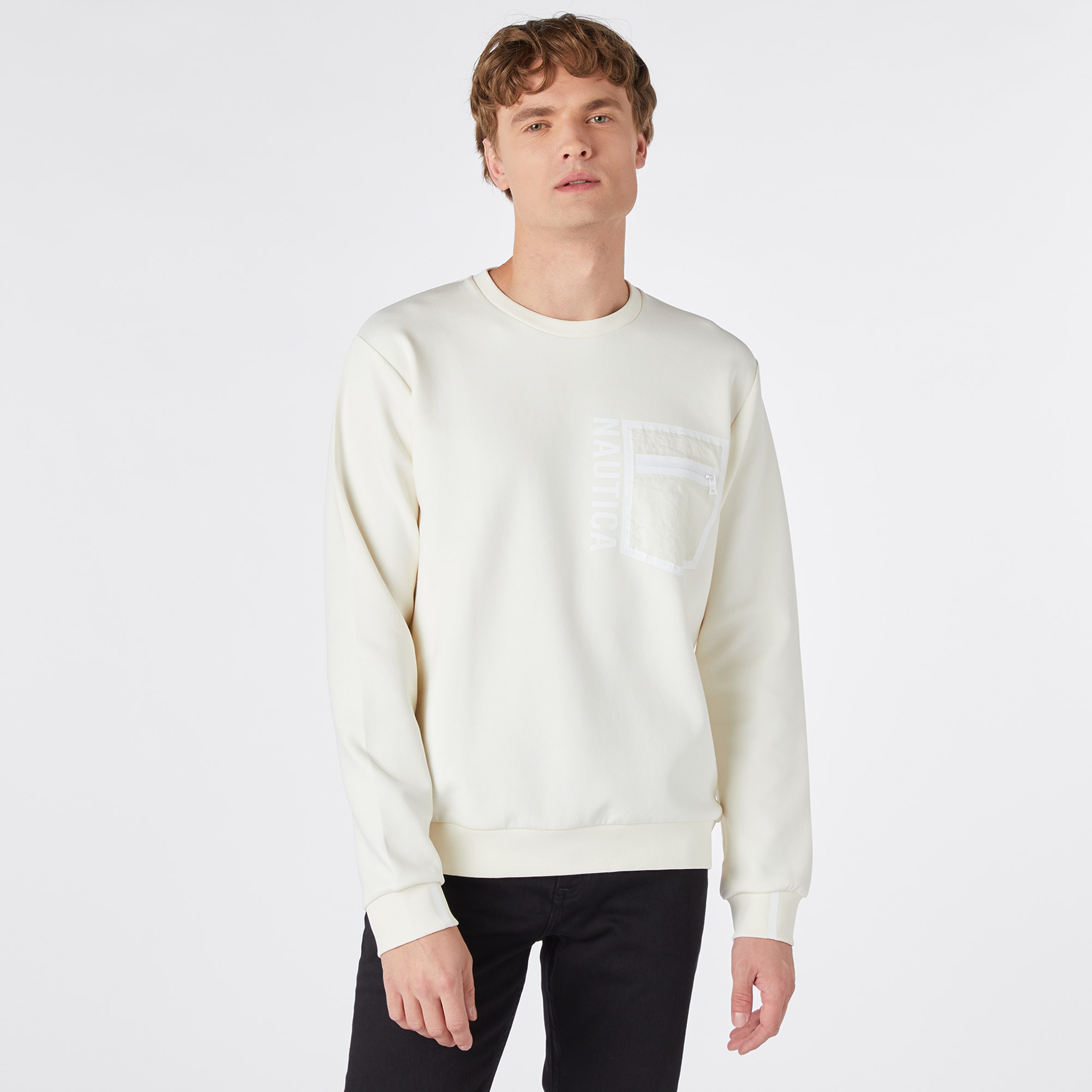 Nautica Erkek Beyaz Standart Fit Sweatshirt
