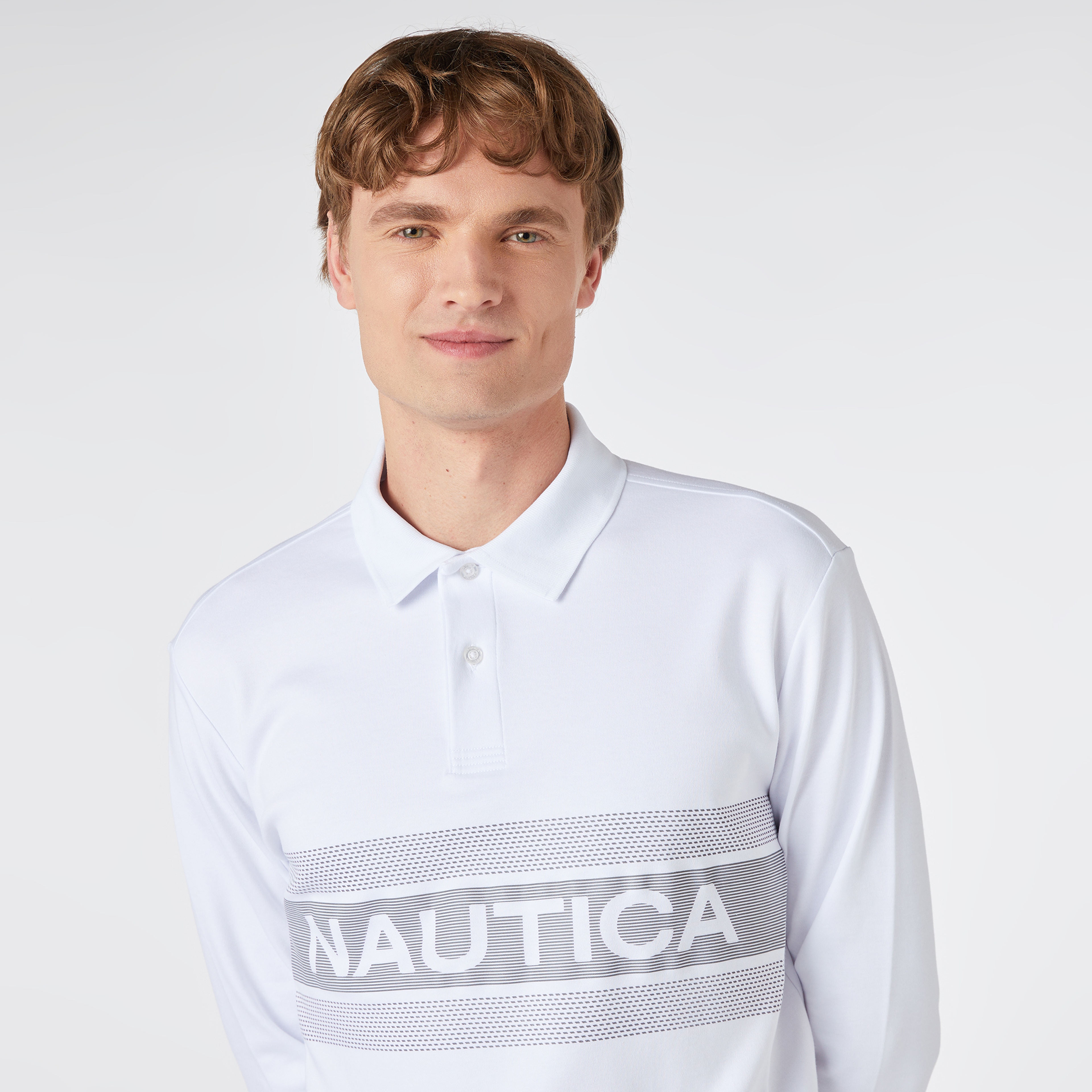Nautica Erkek Beyaz Slim Fit Uzun Kollu Baskılı Polo Yaka T-Shirt