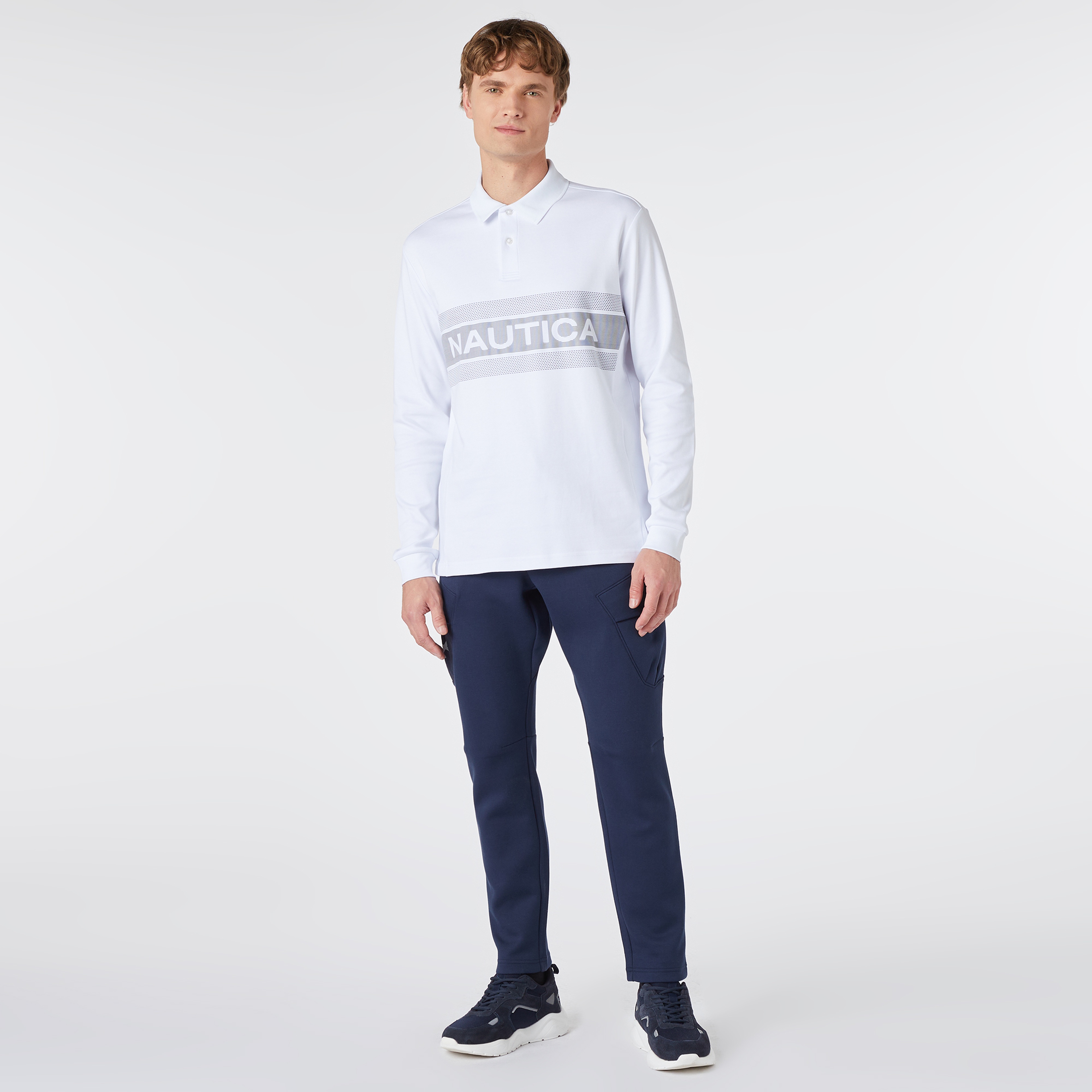 Nautica Erkek Beyaz Slim Fit Uzun Kollu Baskılı Polo Yaka T-Shirt