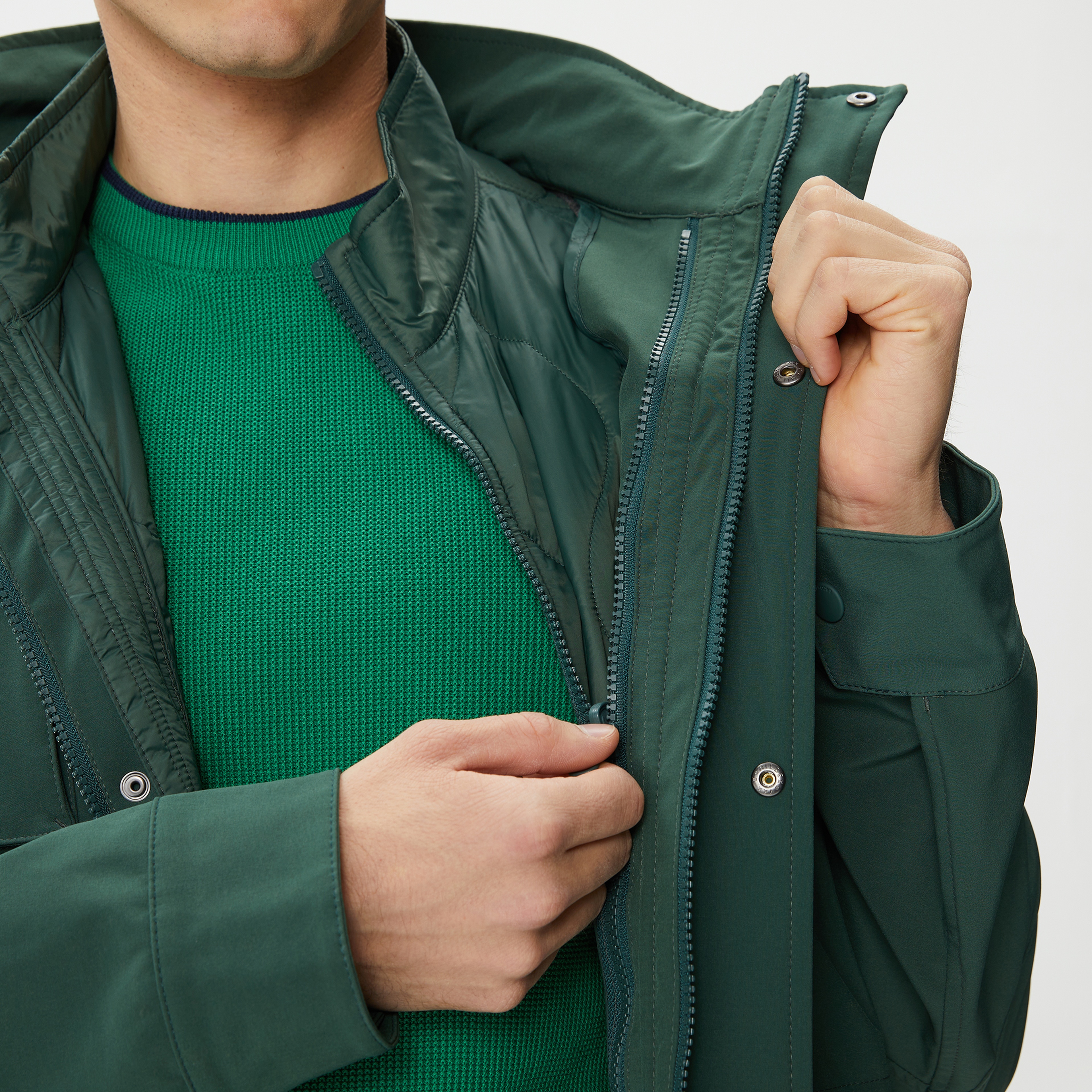 Erkek Kapüşonlu Kapitone Haki Mont