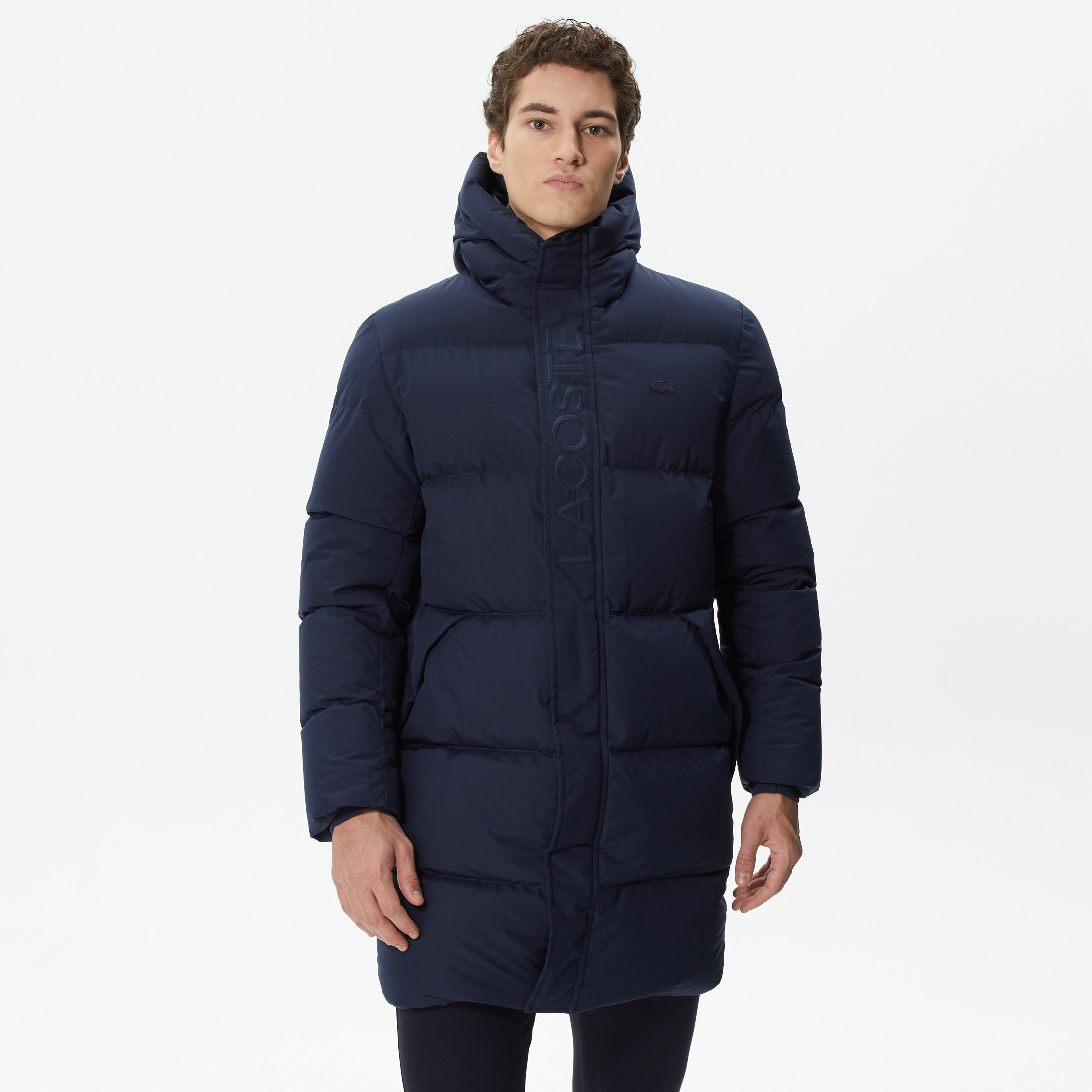 Erkek Kapüşonlu Kapitone Lacivert Mont