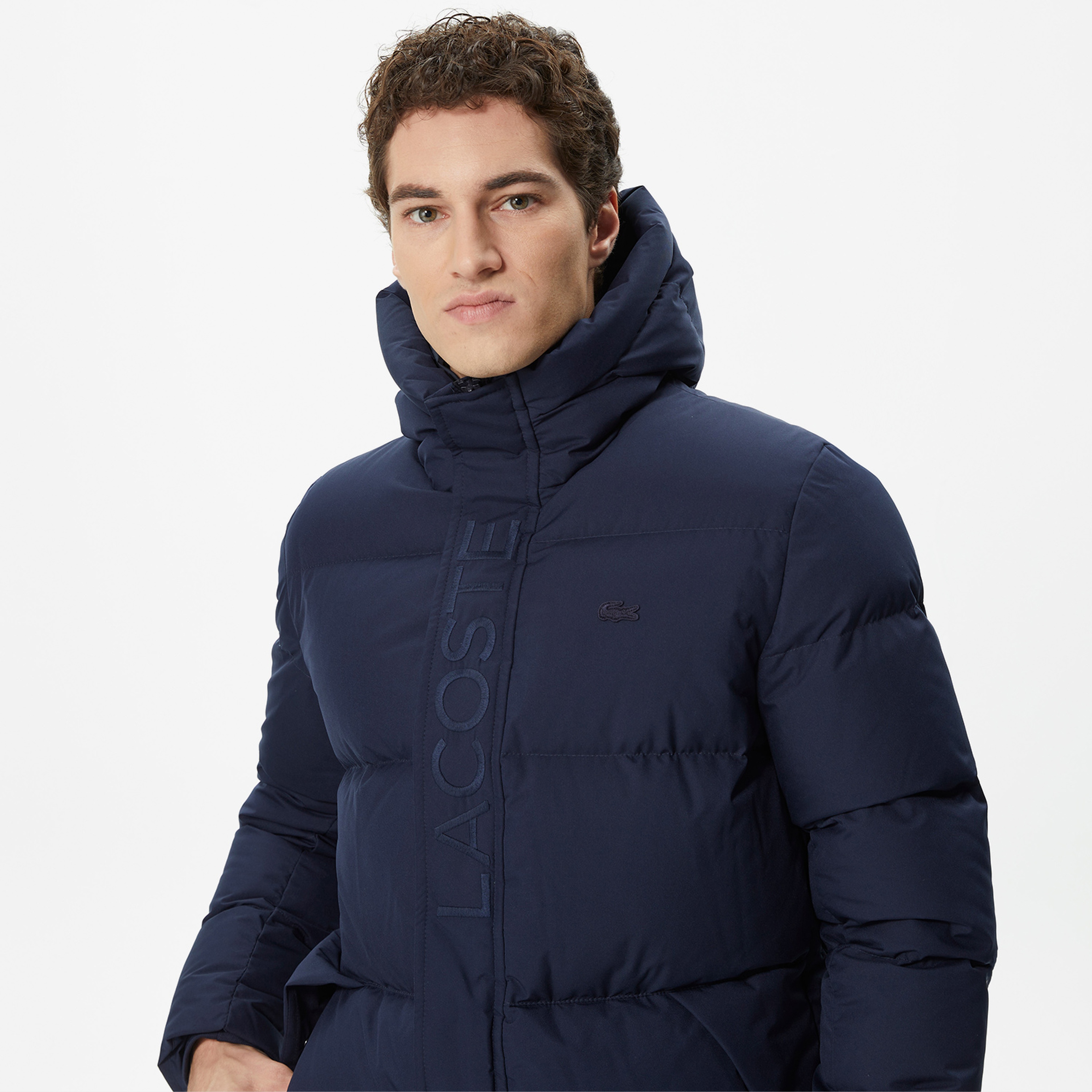 Erkek Kapüşonlu Kapitone Lacivert Mont