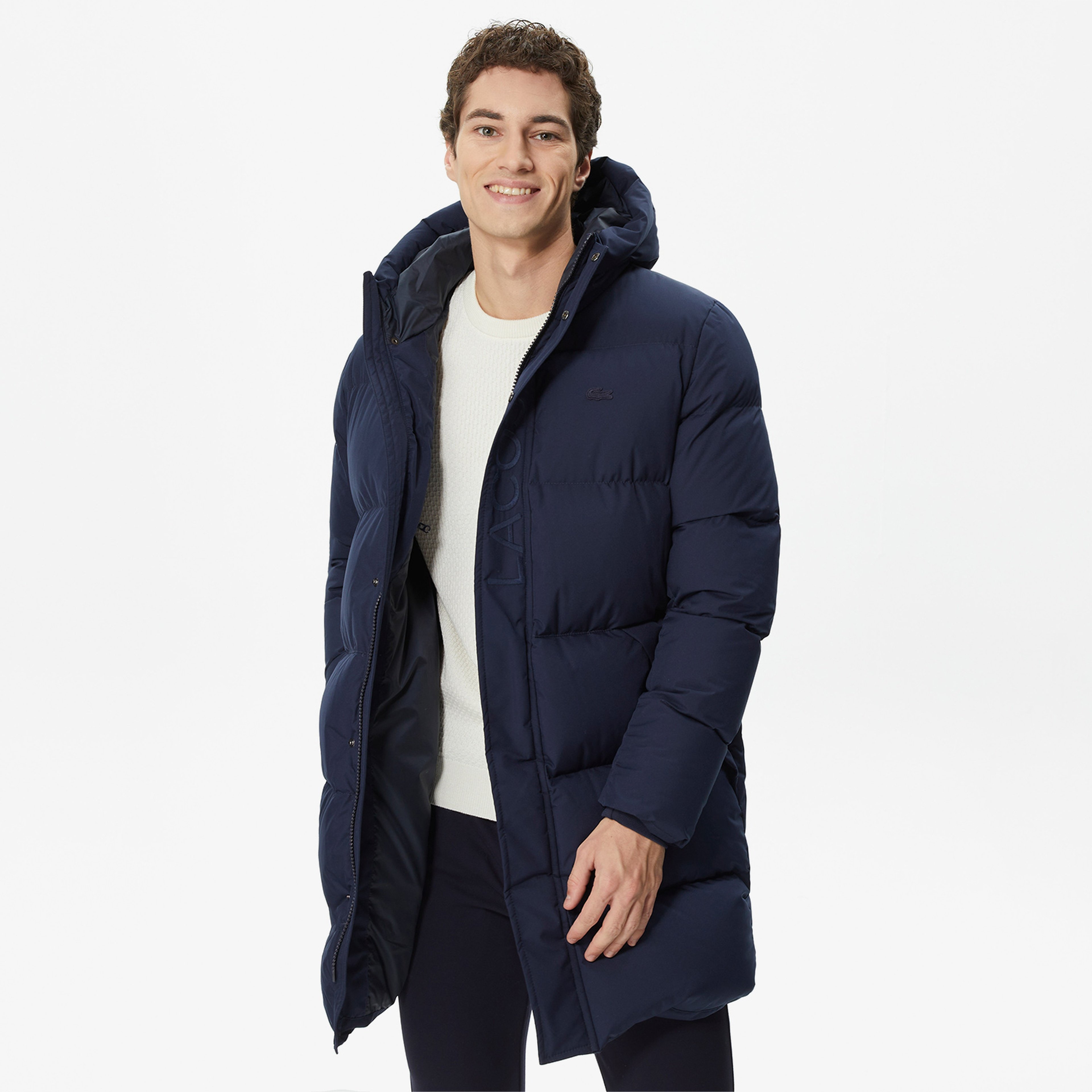 Erkek Kapüşonlu Kapitone Lacivert Mont