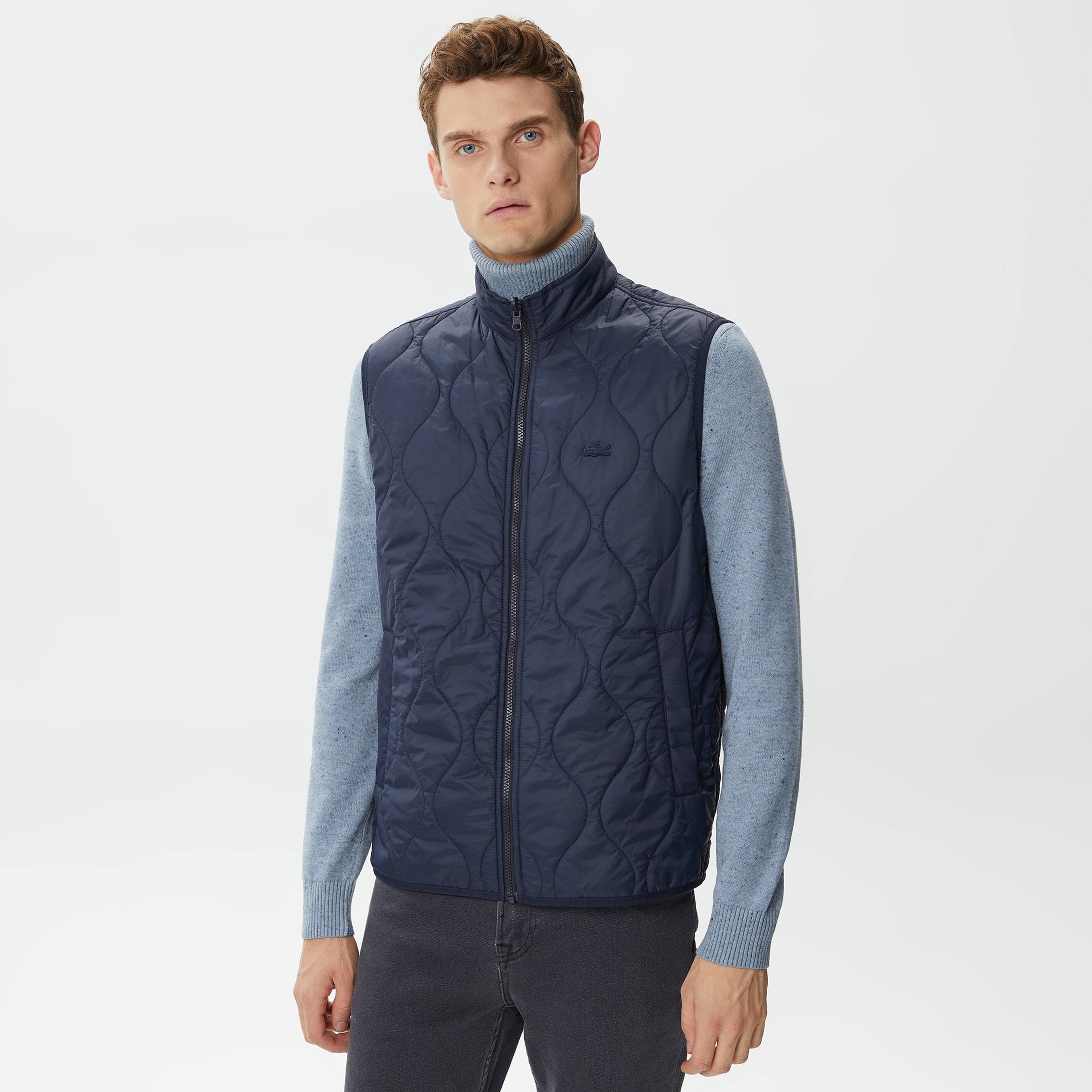 Erkek Kapüşonlu Kapitone Lacivert Mont