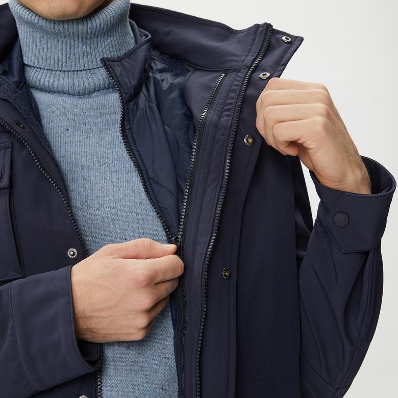 Erkek Kapüşonlu Kapitone Lacivert Mont