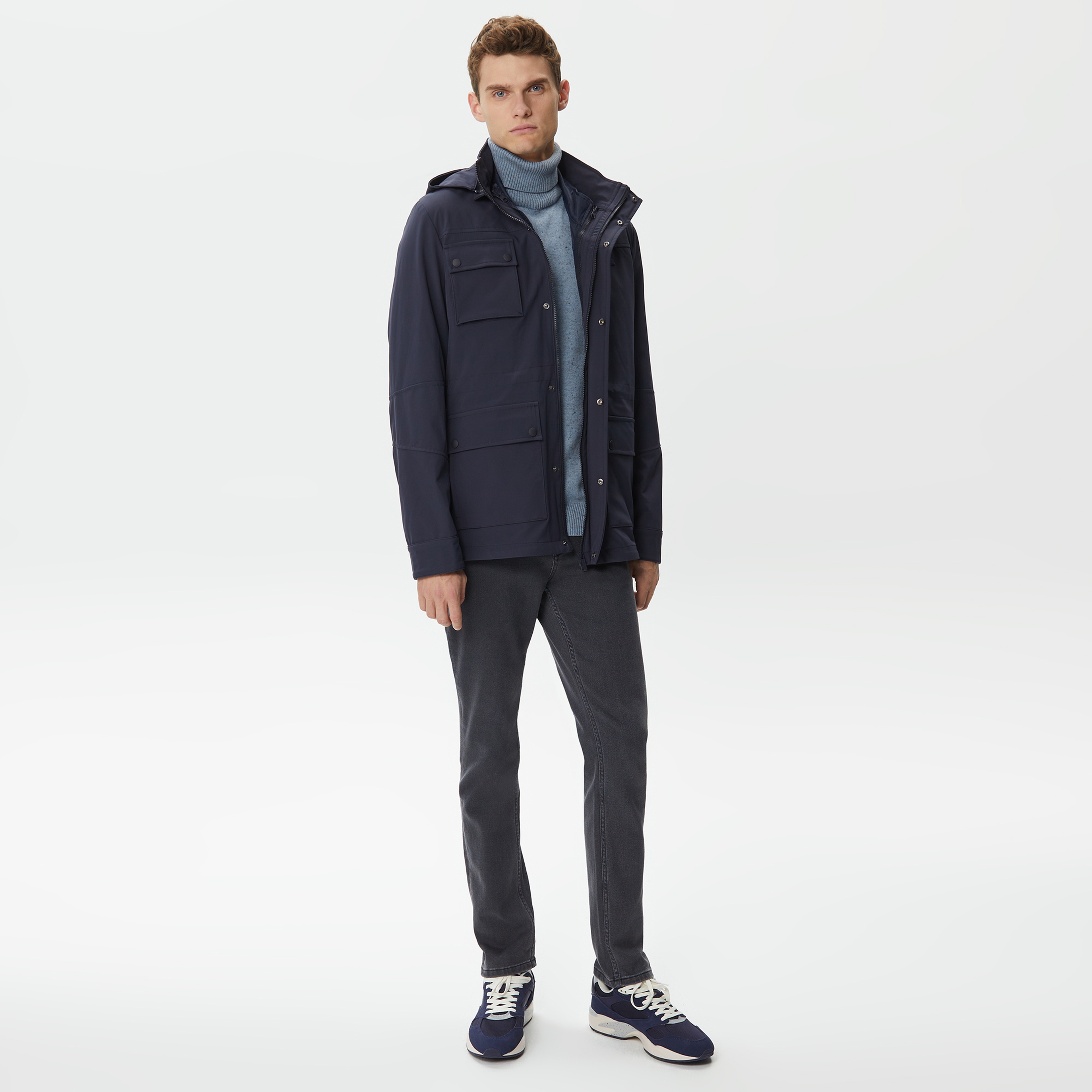 Erkek Kapüşonlu Kapitone Lacivert Mont