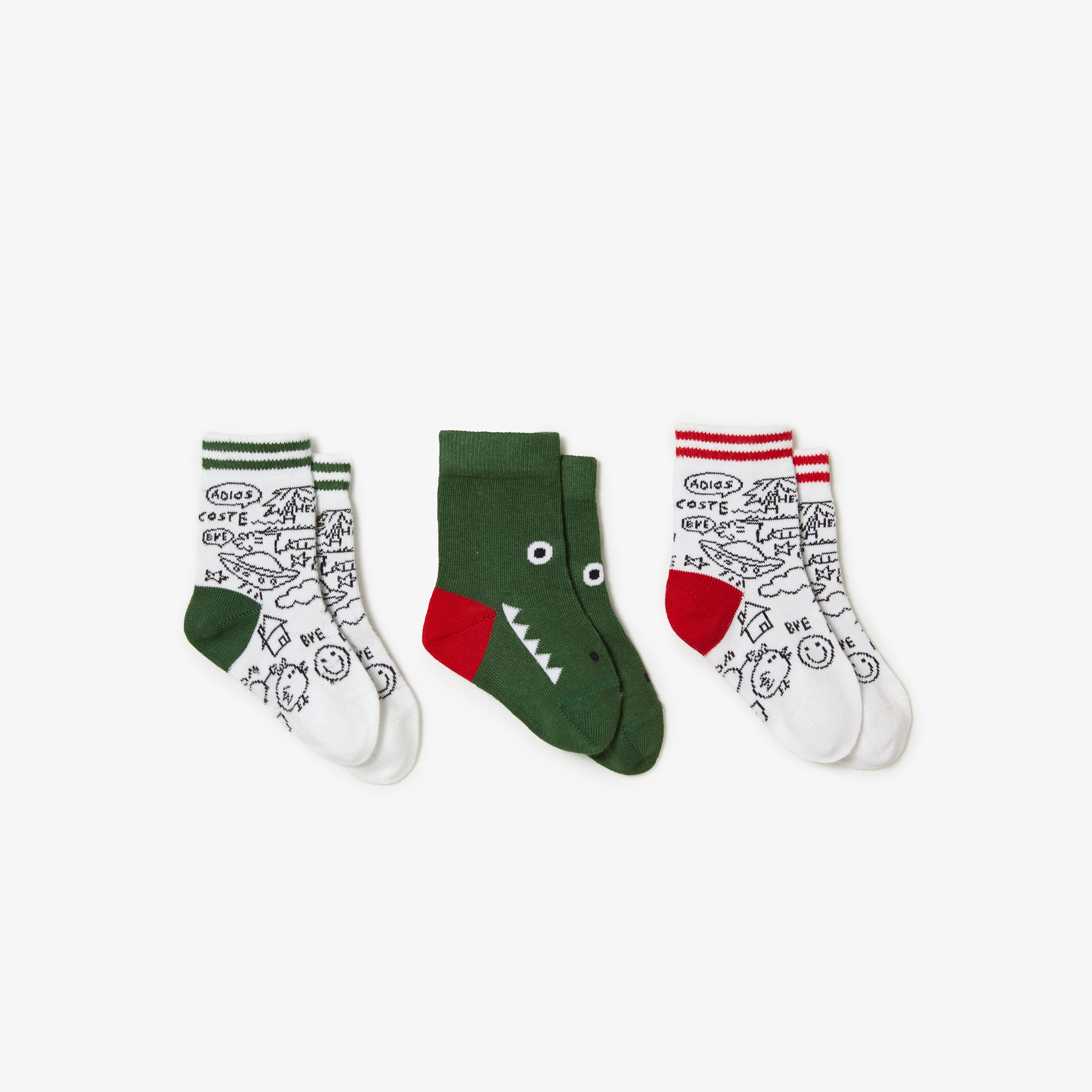 Lacoste Çocuk Baskılı 3'lü Desenli Renkli Çorap