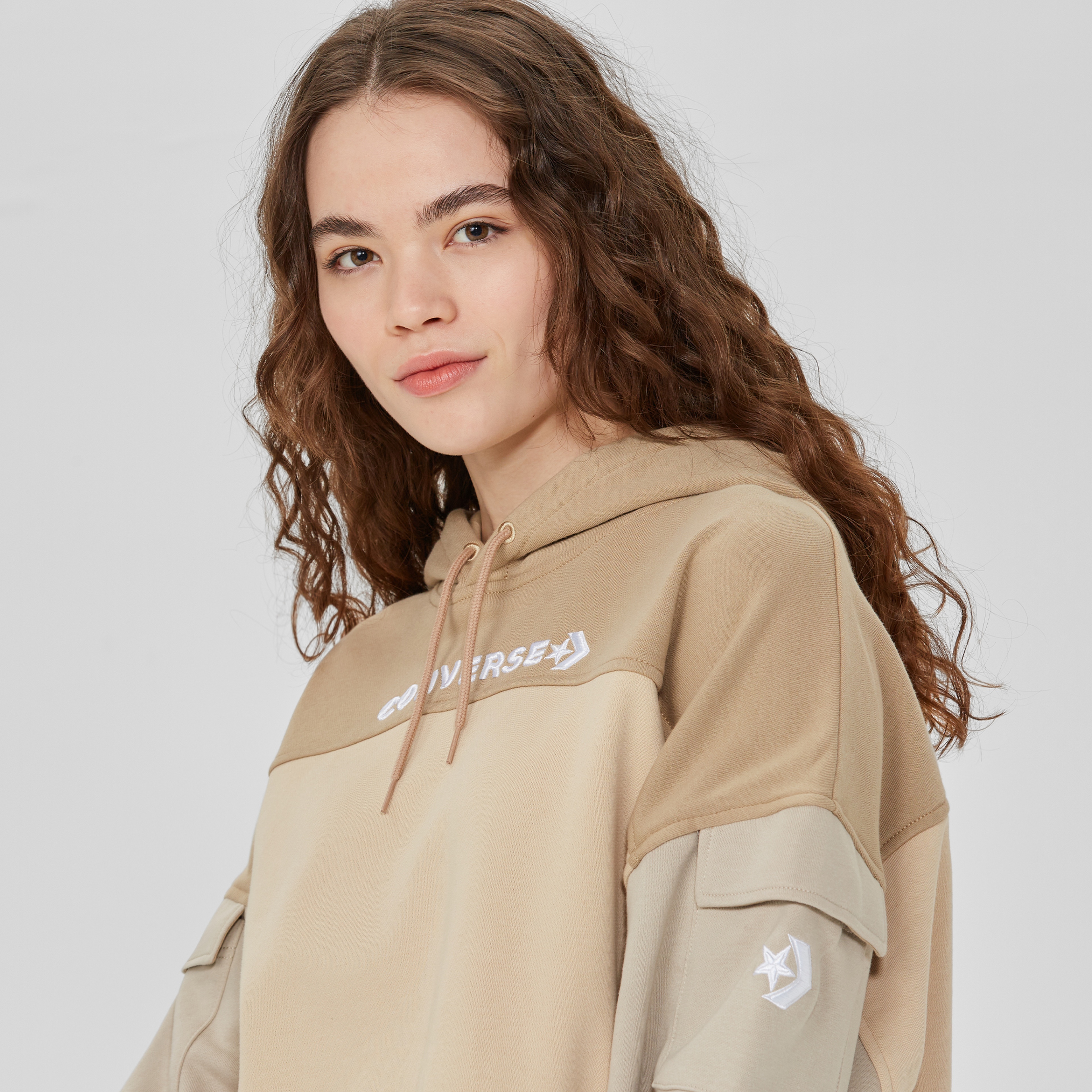 Converse Fashion Crop  Kadın Krem Hoodie