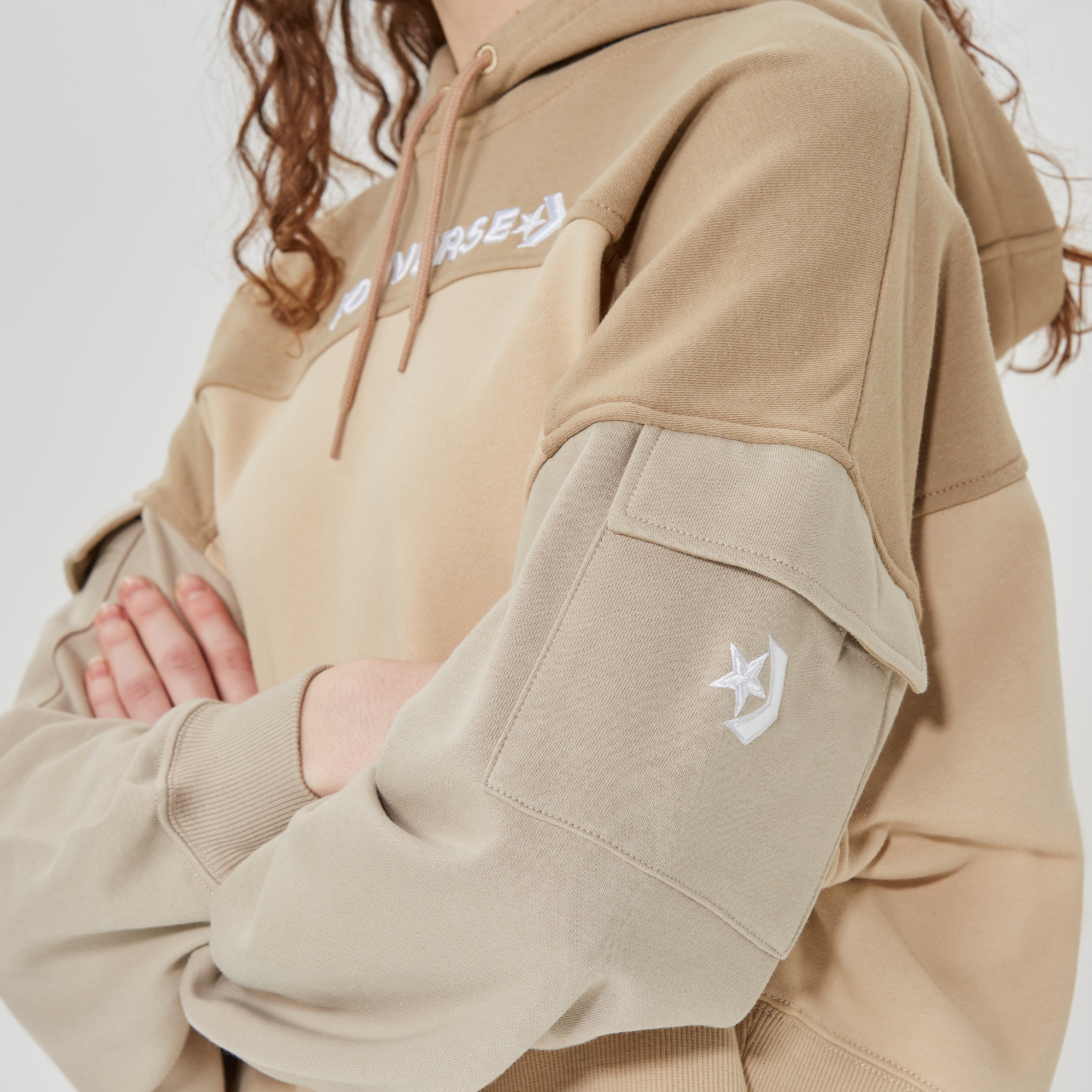 Converse Fashion Crop  Kadın Krem Hoodie