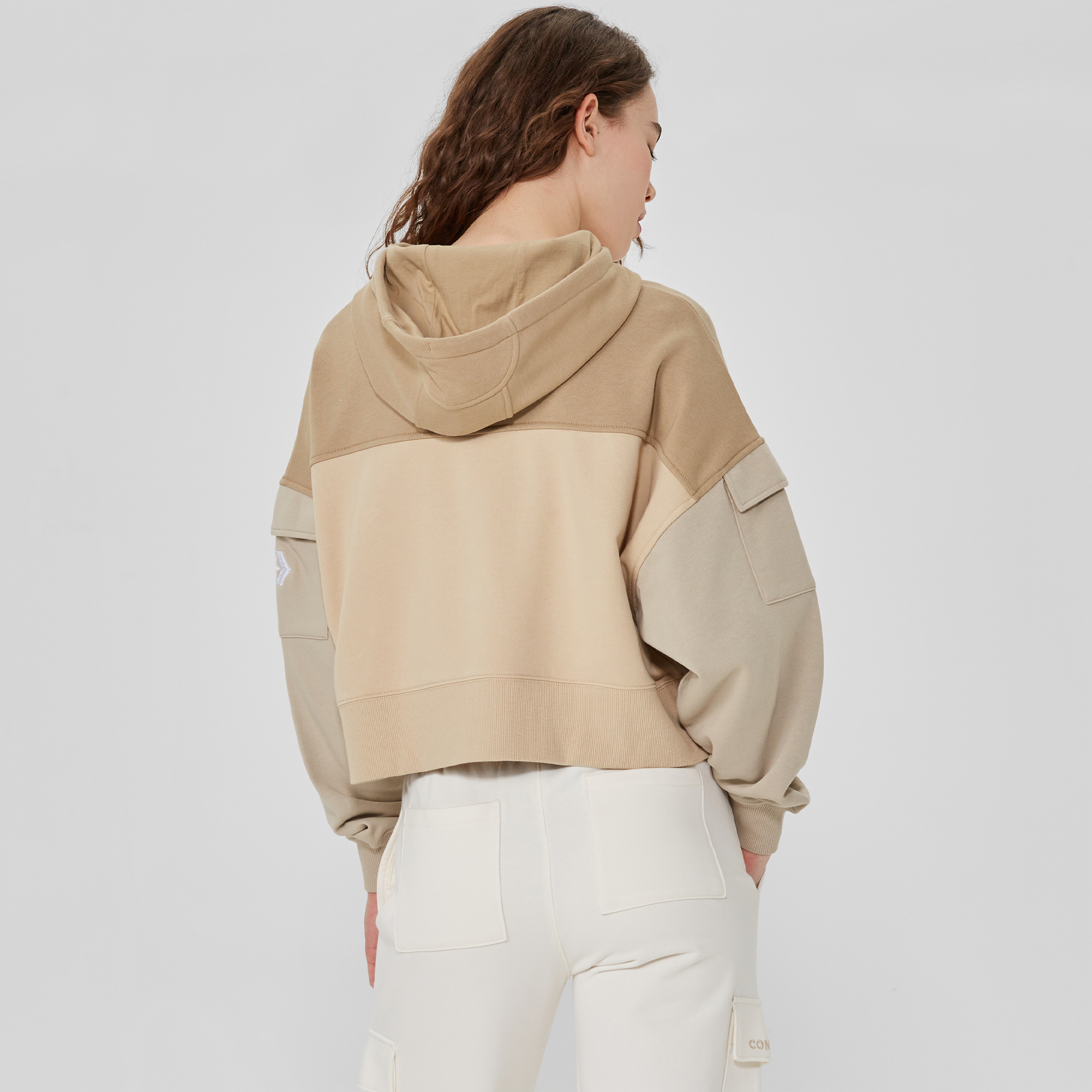 Converse Fashion Crop  Kadın Krem Hoodie