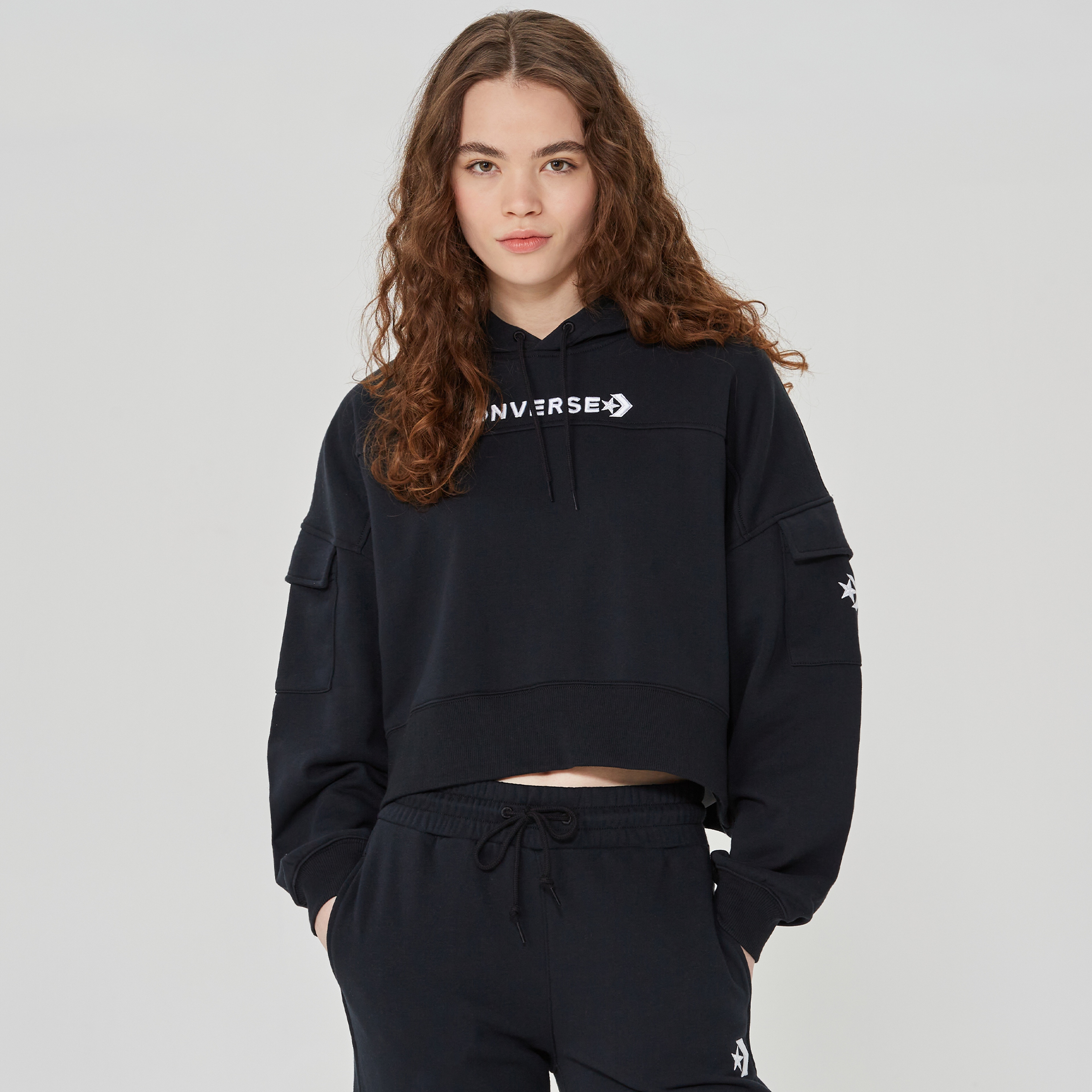 Converse Fashion Crop  Kadın Siyah Hoodie