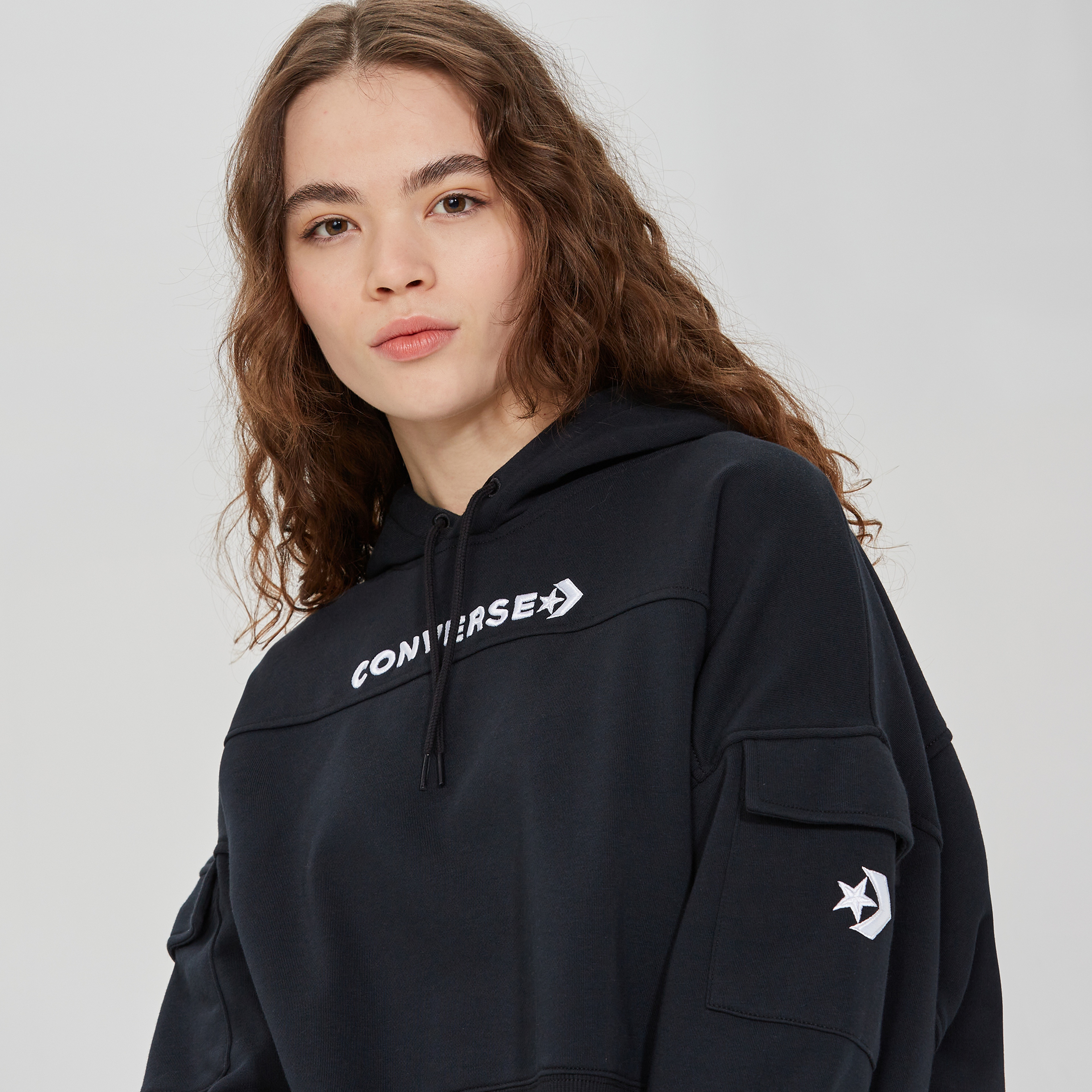 Converse Fashion Crop  Kadın Siyah Hoodie