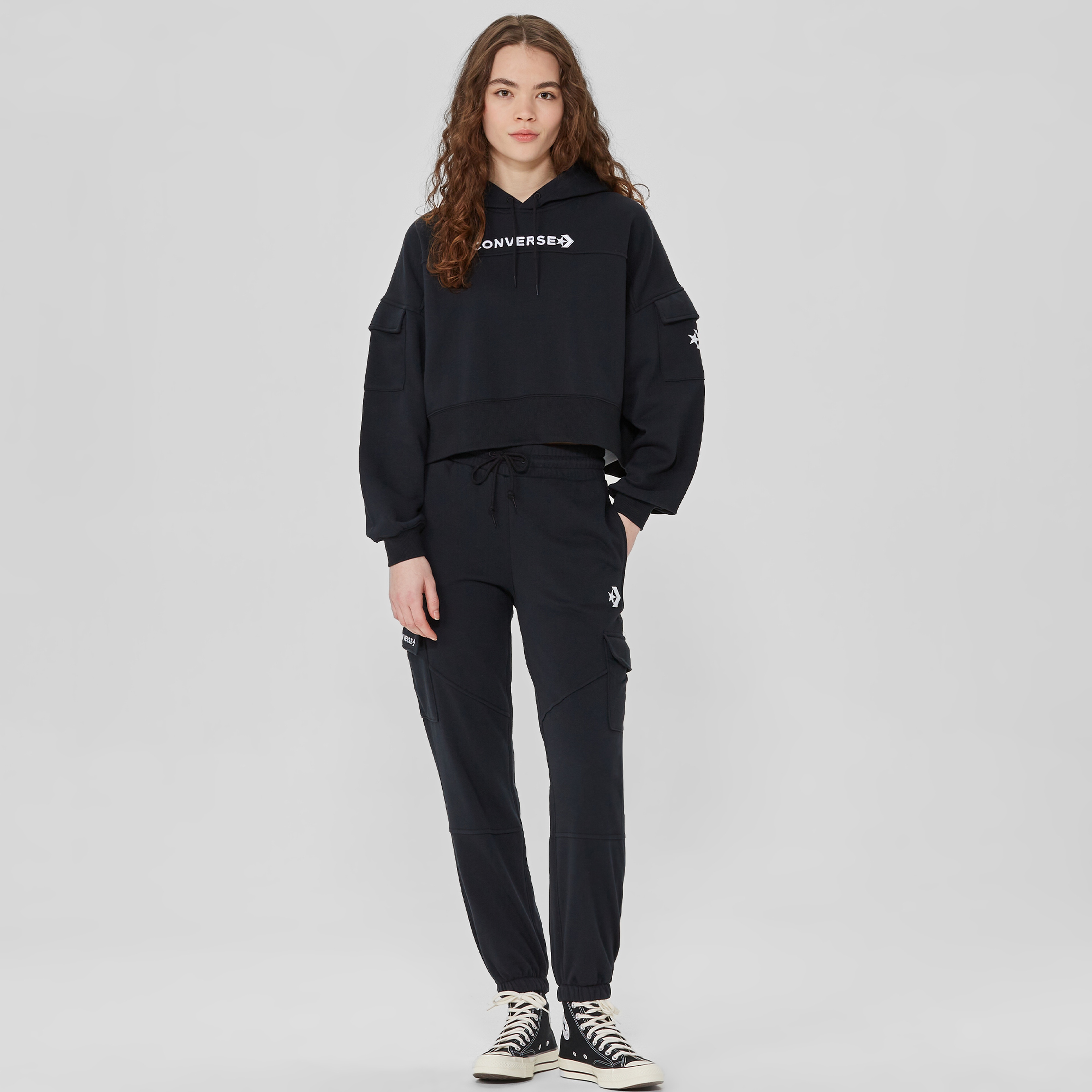 Converse Fashion Crop  Kadın Siyah Hoodie