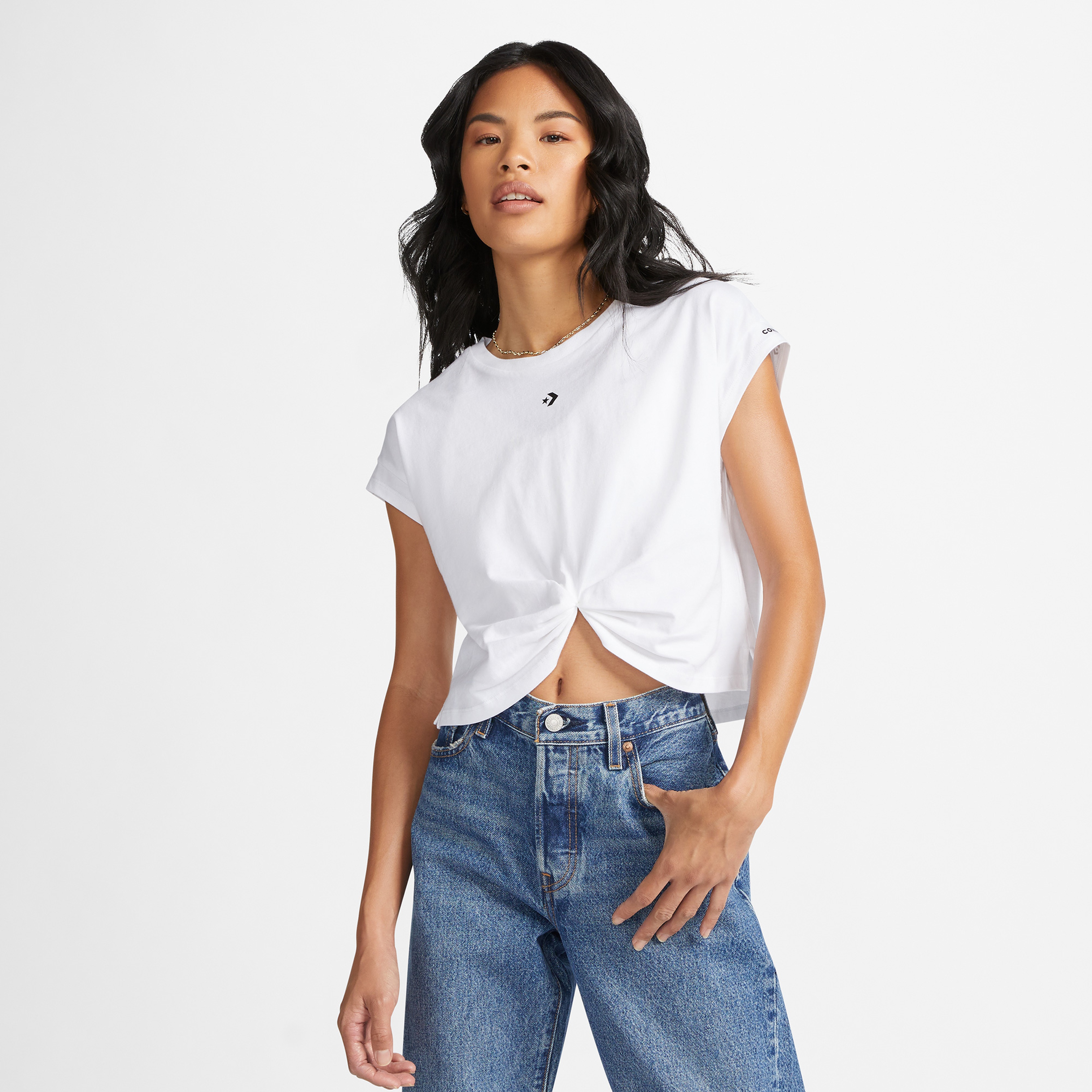 Converse Wordmark Twist  Kadın Beyaz T-Shirt