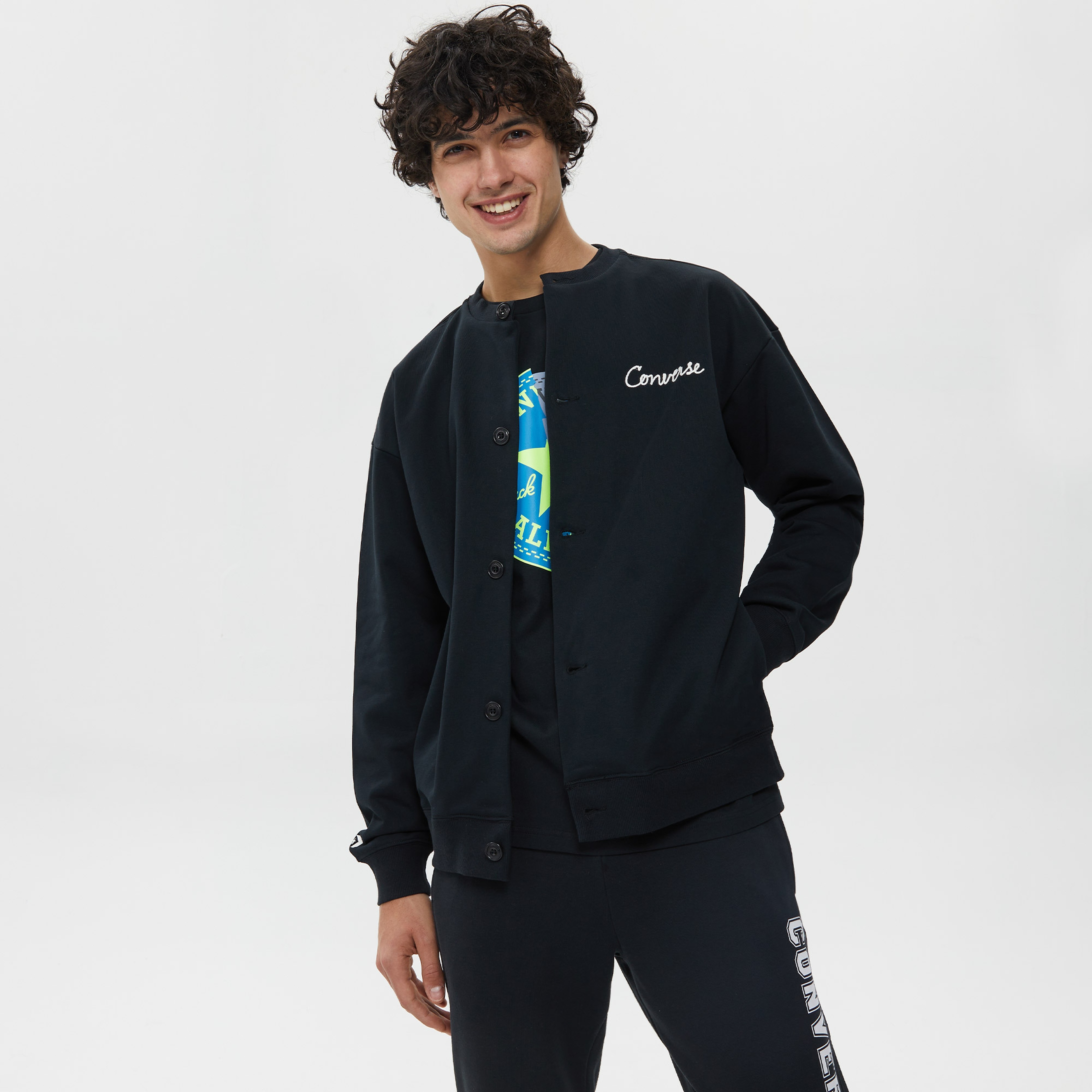 Converse Chain Stitch Elevated Cardigan  Erkek Siyah Eşofman Üstü