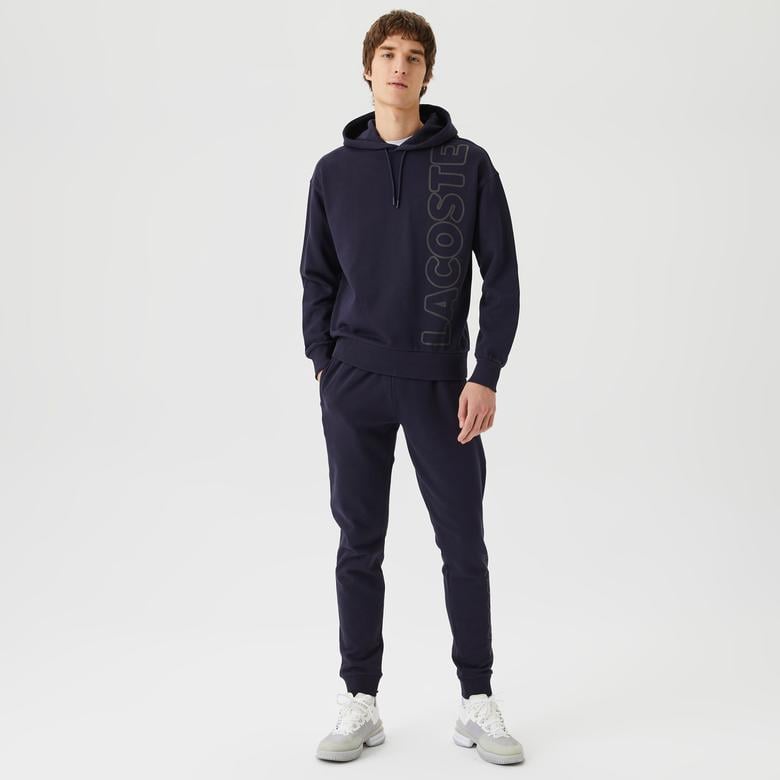 Unisex Relax Fit Kapüşonlu Baskılı Lacivert Sweatshirt