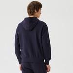 Unisex Relax Fit Kapüşonlu Baskılı Lacivert Sweatshirt