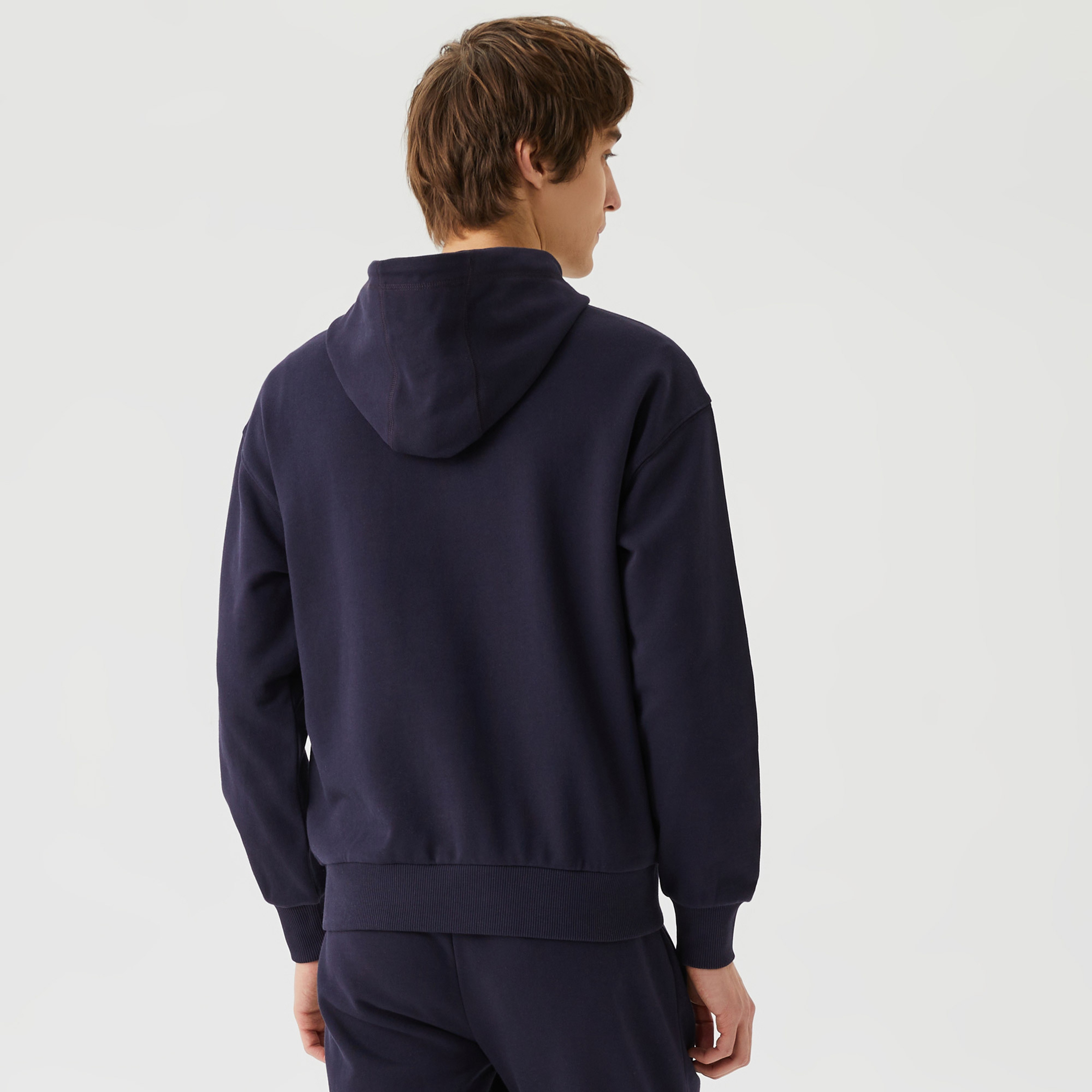 Unisex Relax Fit Kapüşonlu Baskılı Lacivert Sweatshirt