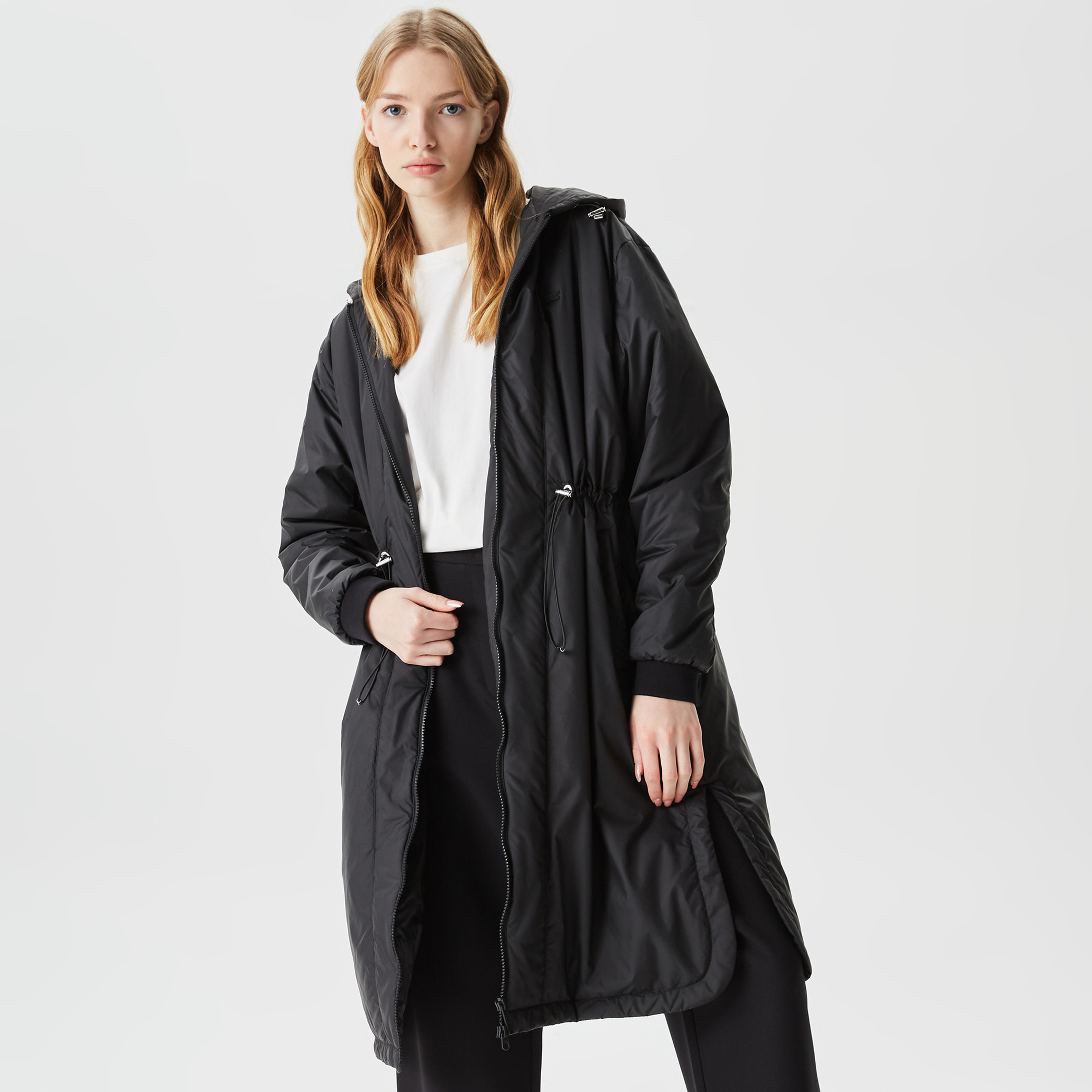 Kadın Kapüşonlu Siyah Mont