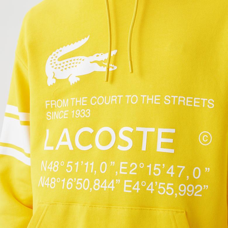 Erkek Kapüşonlu Baskılı Sarı Sweatshirt