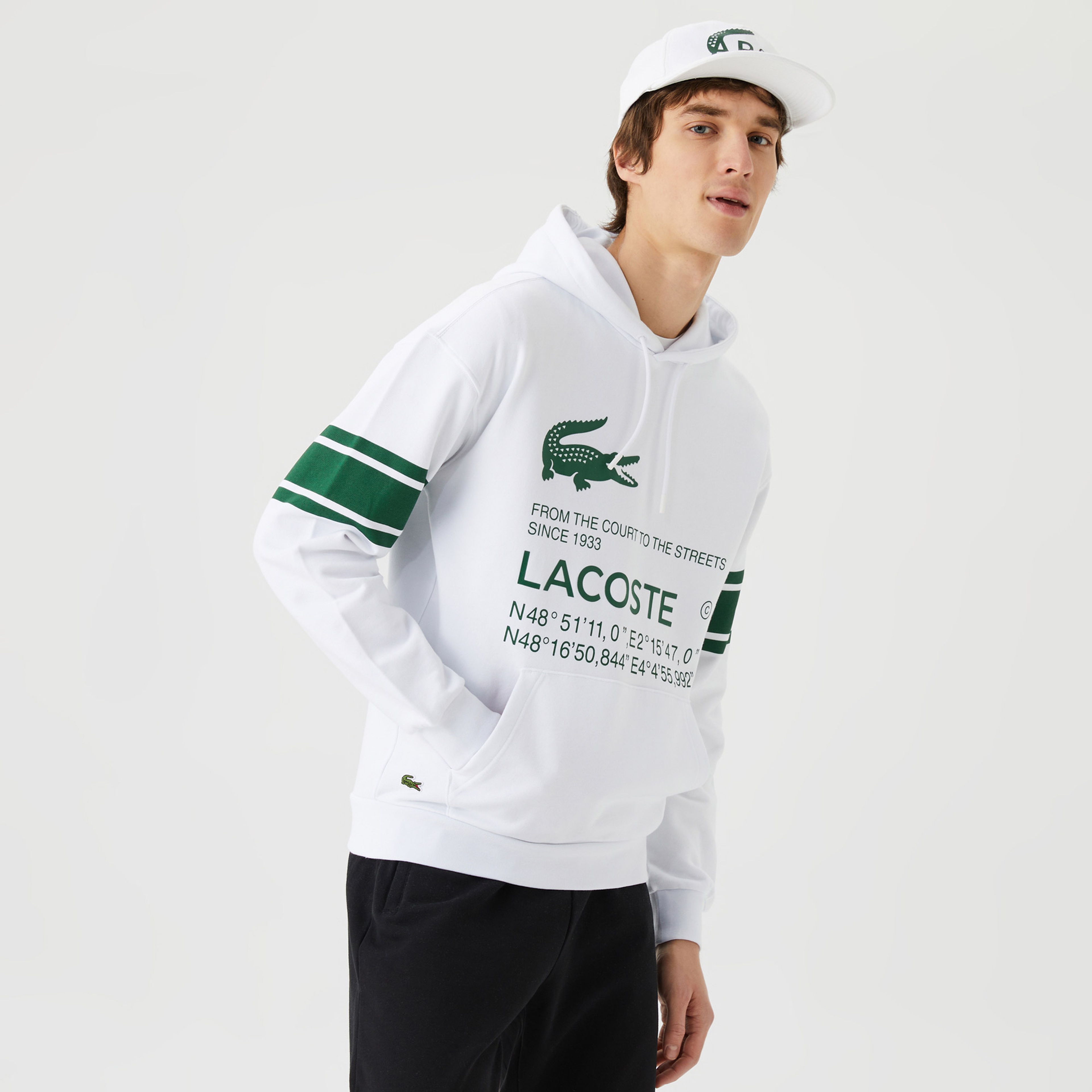 Erkek Kapüşonlu Baskılı Beyaz Sweatshirt