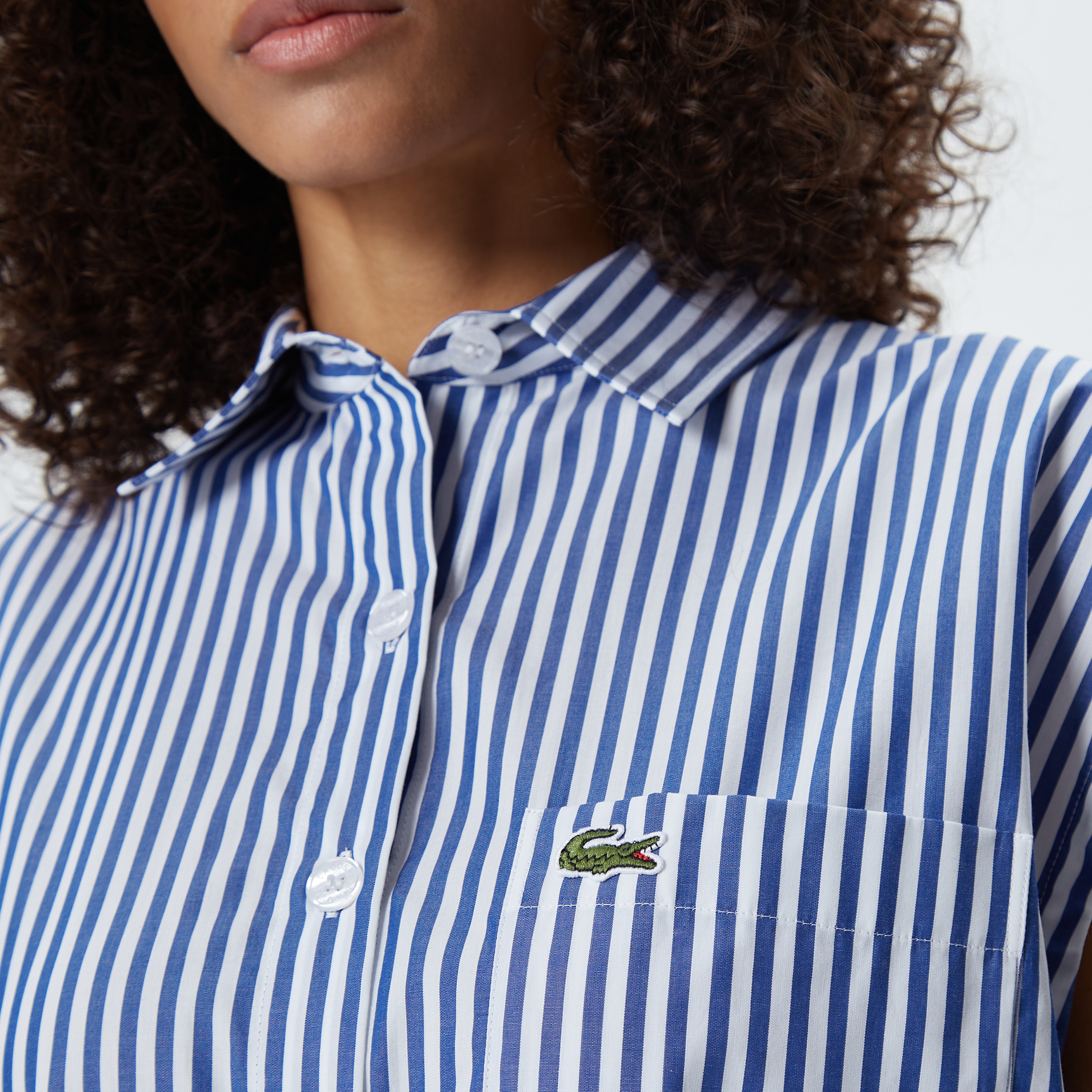 Kadın Loose Fit Kolsuz Gömlek Yaka Çizgili Beyaz Elbise