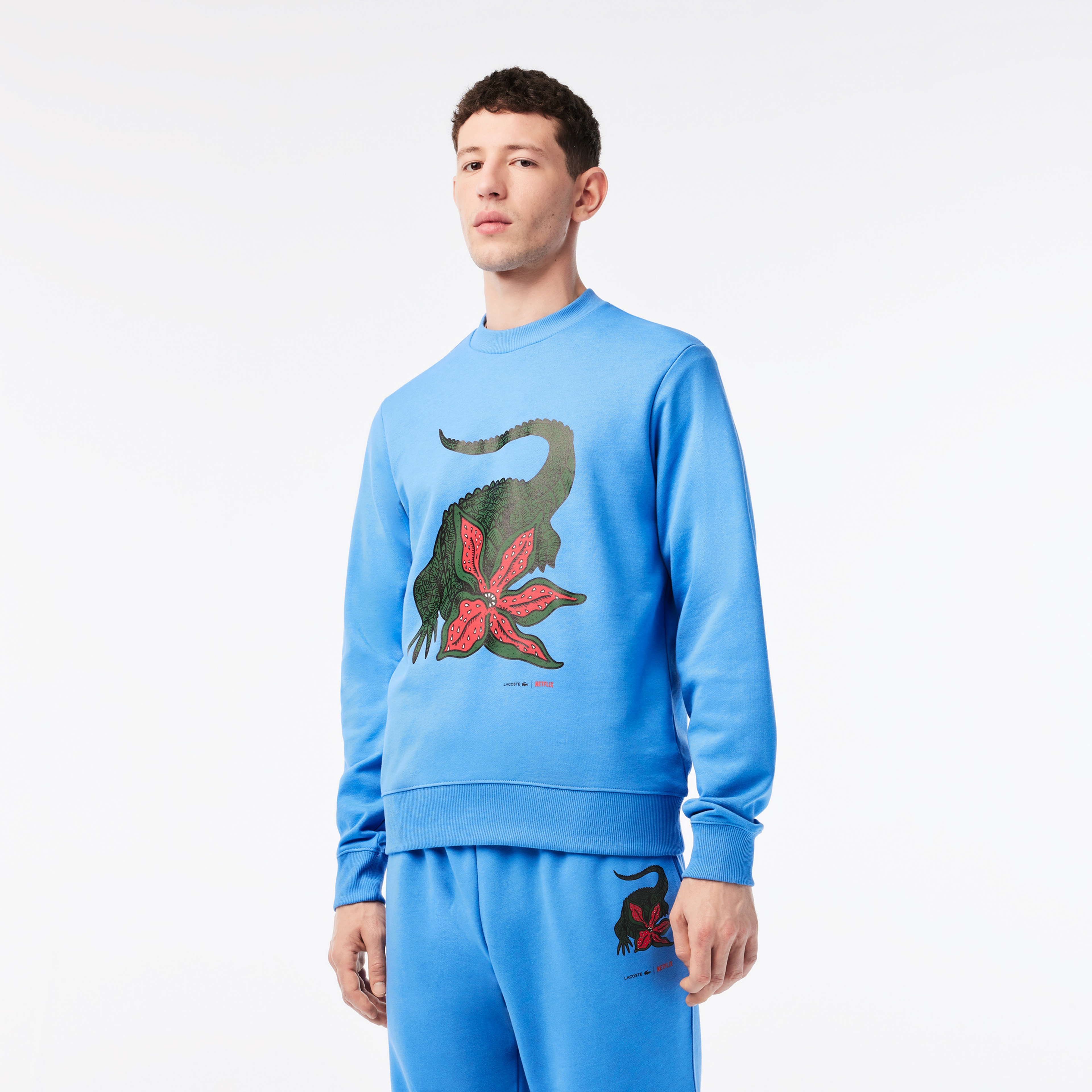 Netflix Erkek Regular Fit Bisiklet Yaka Baskılı Mavi Sweatshirt